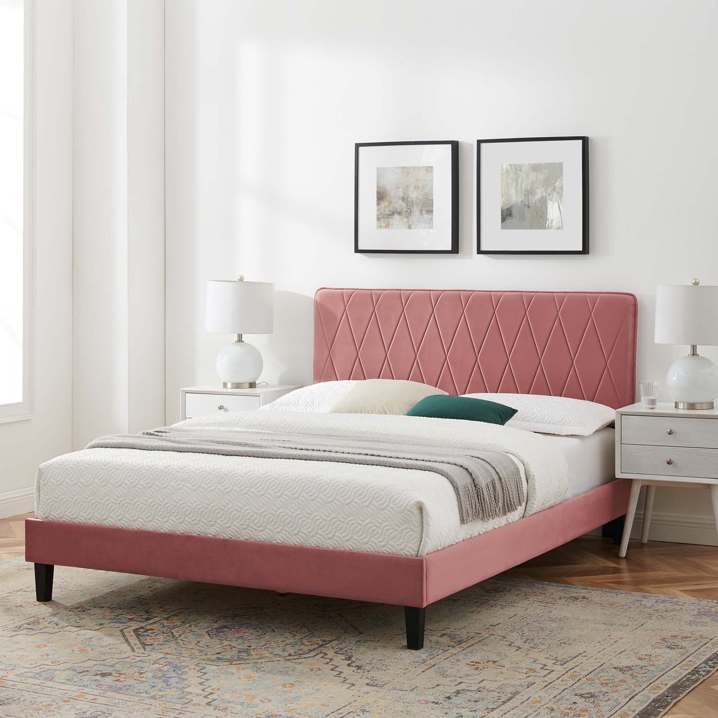 Phillipa Performance Velvet Queen Platform Bed