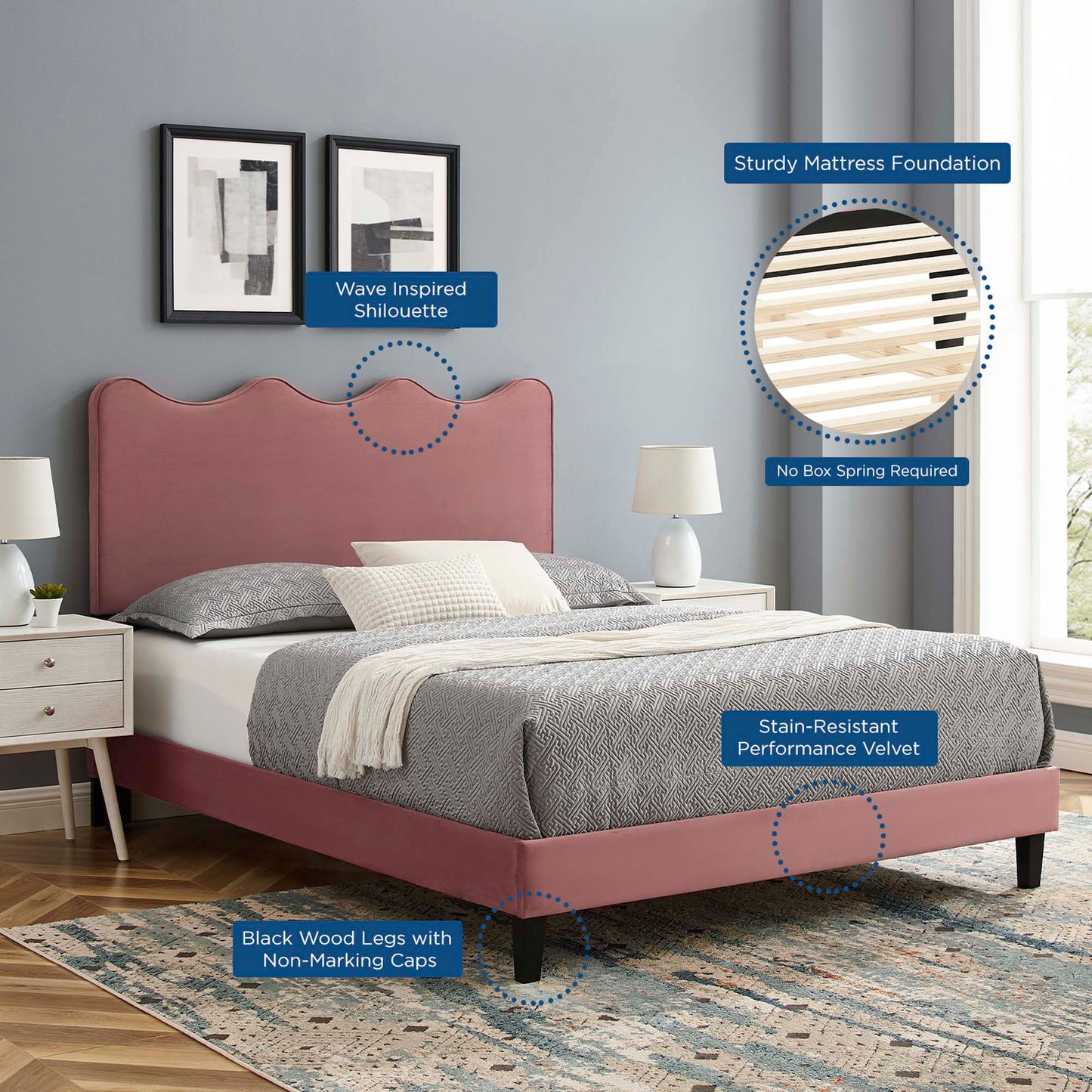 Current Performance Velvet Twin Platform Bed