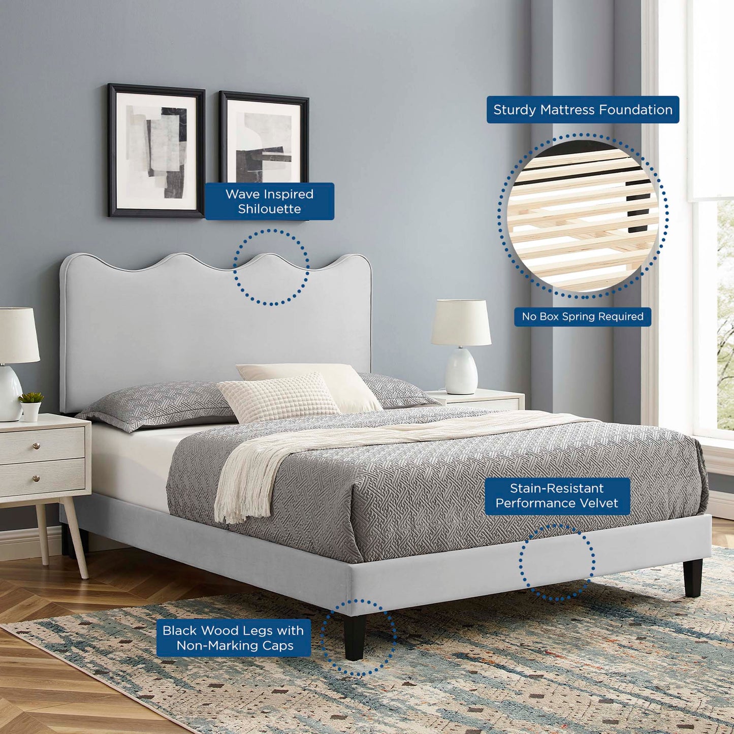 Current Performance Velvet Twin Platform Bed