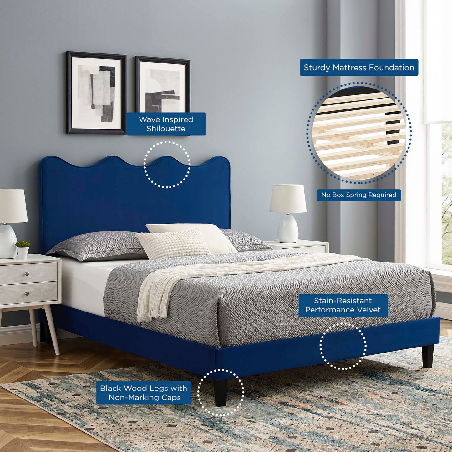 Current Performance Velvet Twin Platform Bed