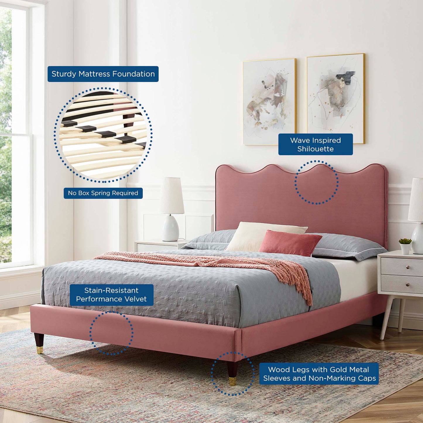 Cama de plataforma completa Velvet de Current Performance de Modway