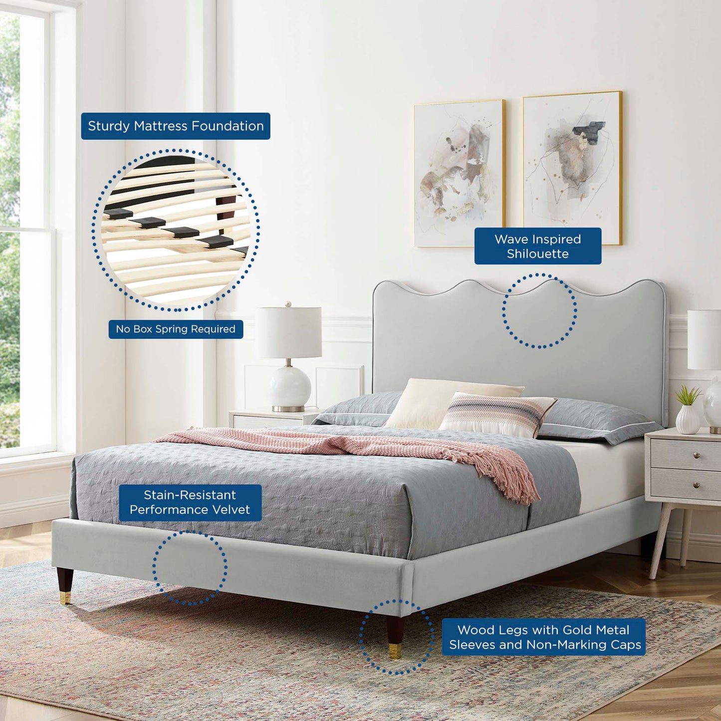 Cama de plataforma completa Velvet de Current Performance de Modway