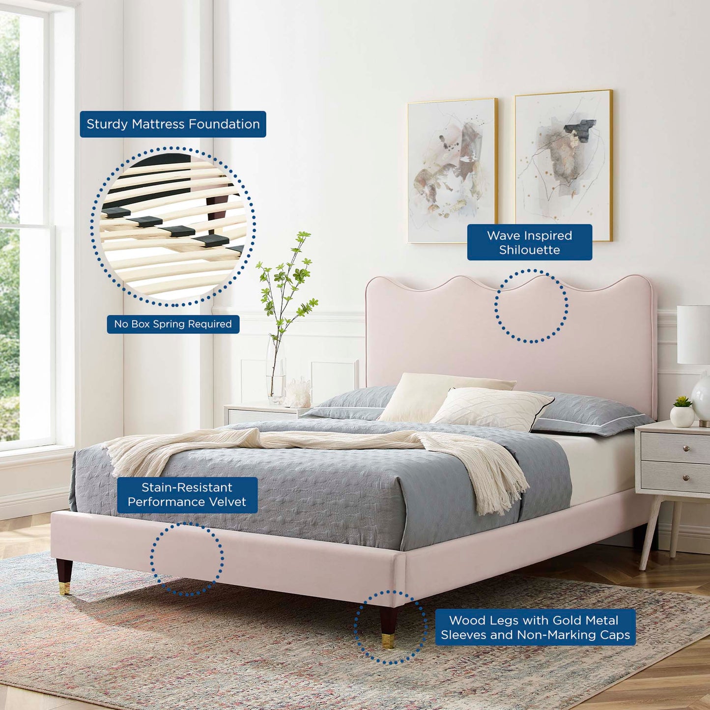 Cama de plataforma completa Velvet de Current Performance de Modway