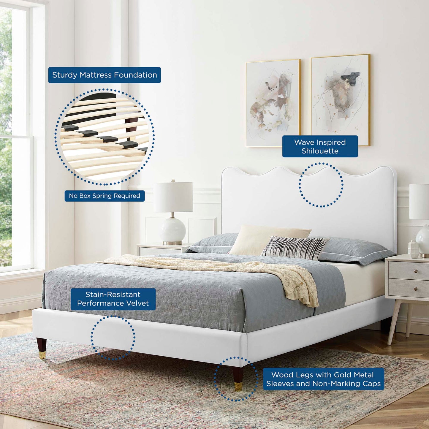 Cama de plataforma completa Velvet de Current Performance de Modway