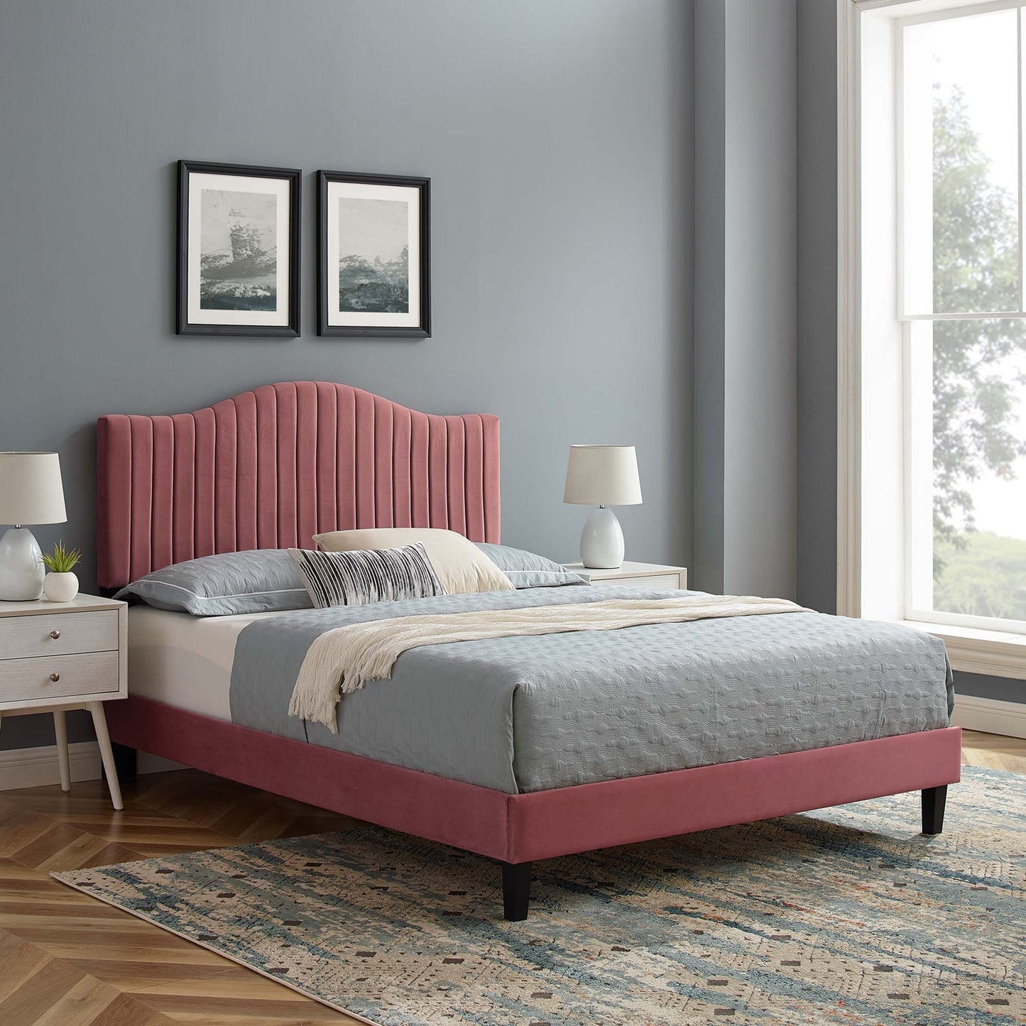 Juniper Channel Tufted Performance Velvet Queen Platform Bed