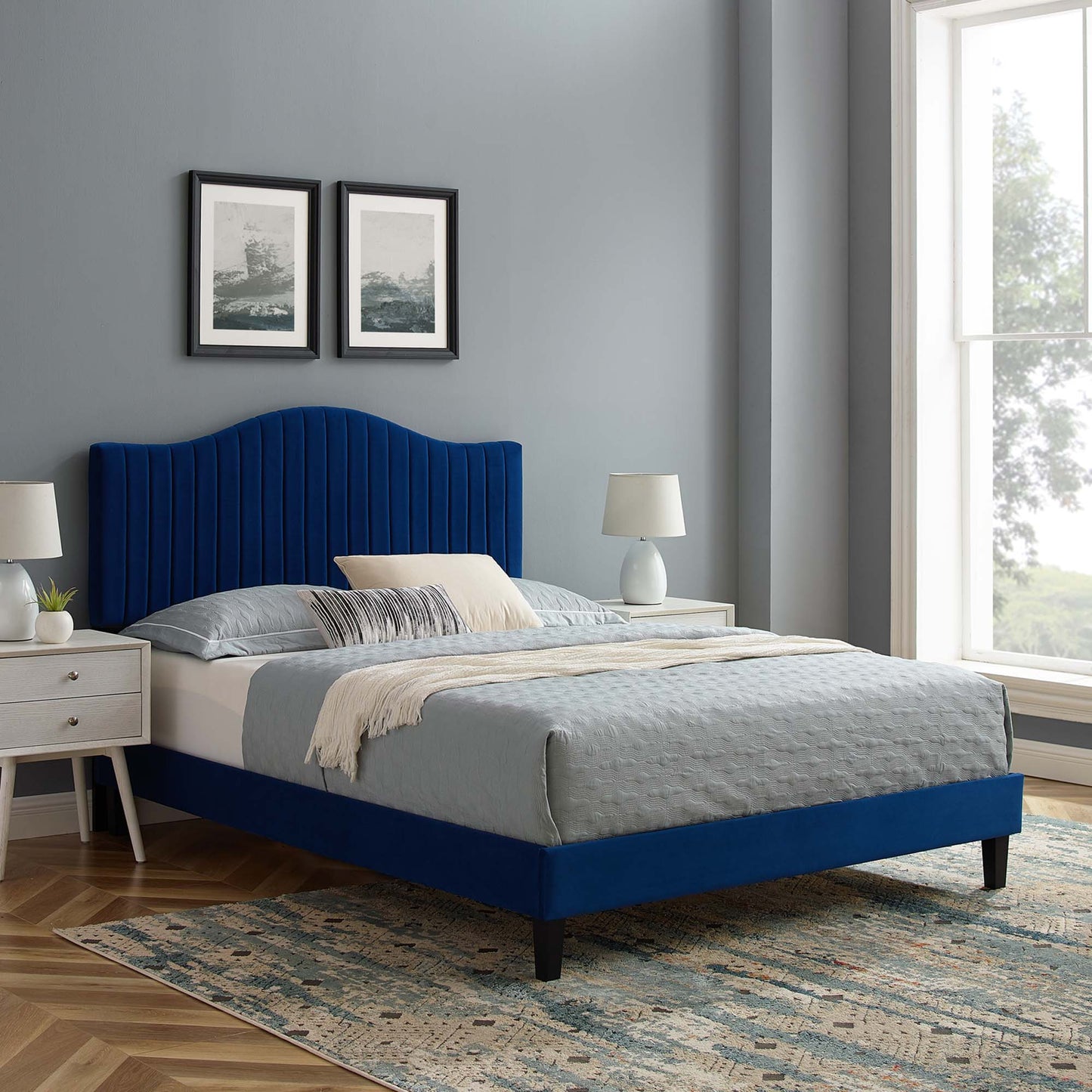 Juniper Channel Tufted Performance Velvet Queen Platform Bed