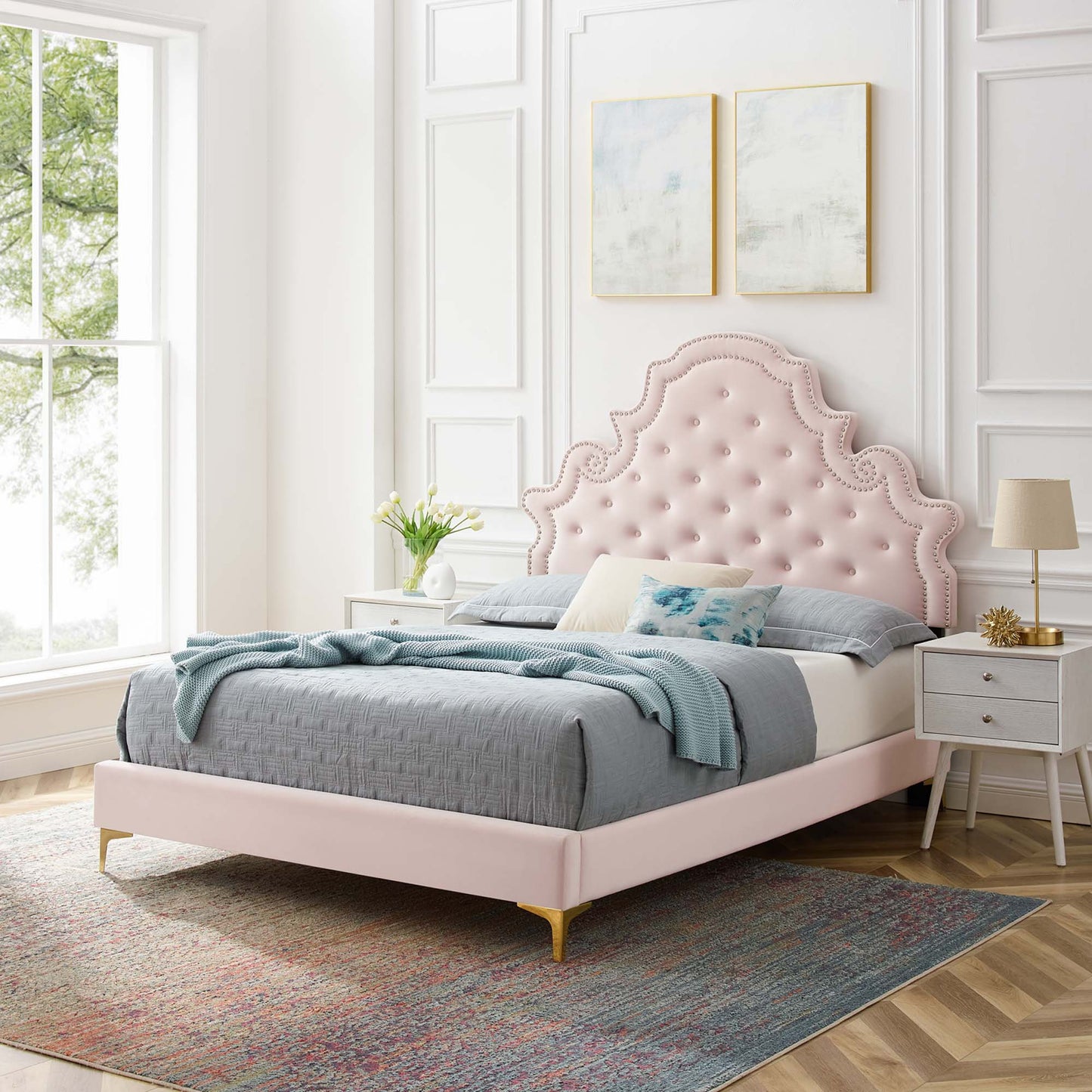 Gwyneth Tufted Performance Velvet Queen Platform Bed