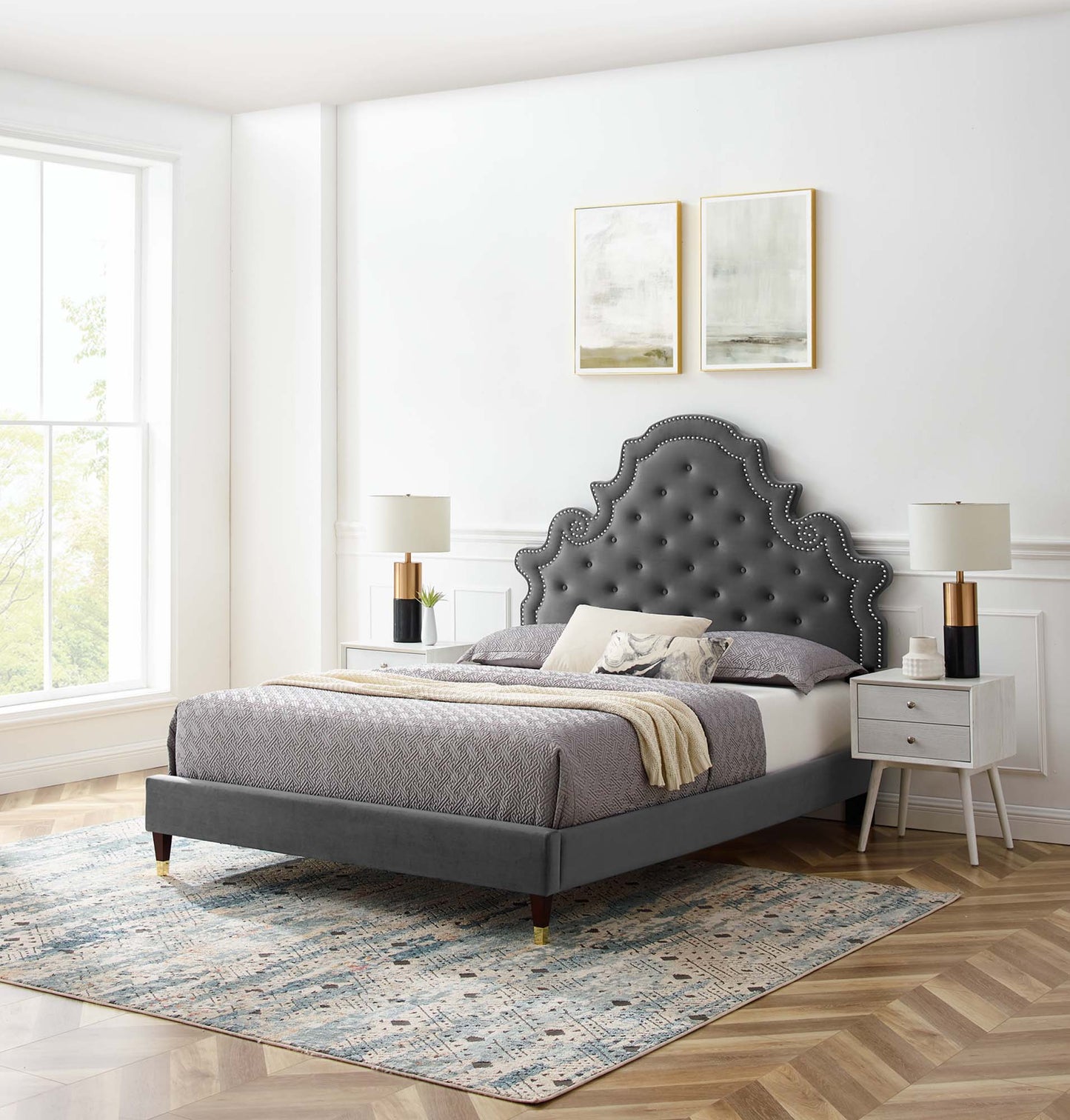 Gwyneth Tufted Performance Velvet Queen Platform Bed