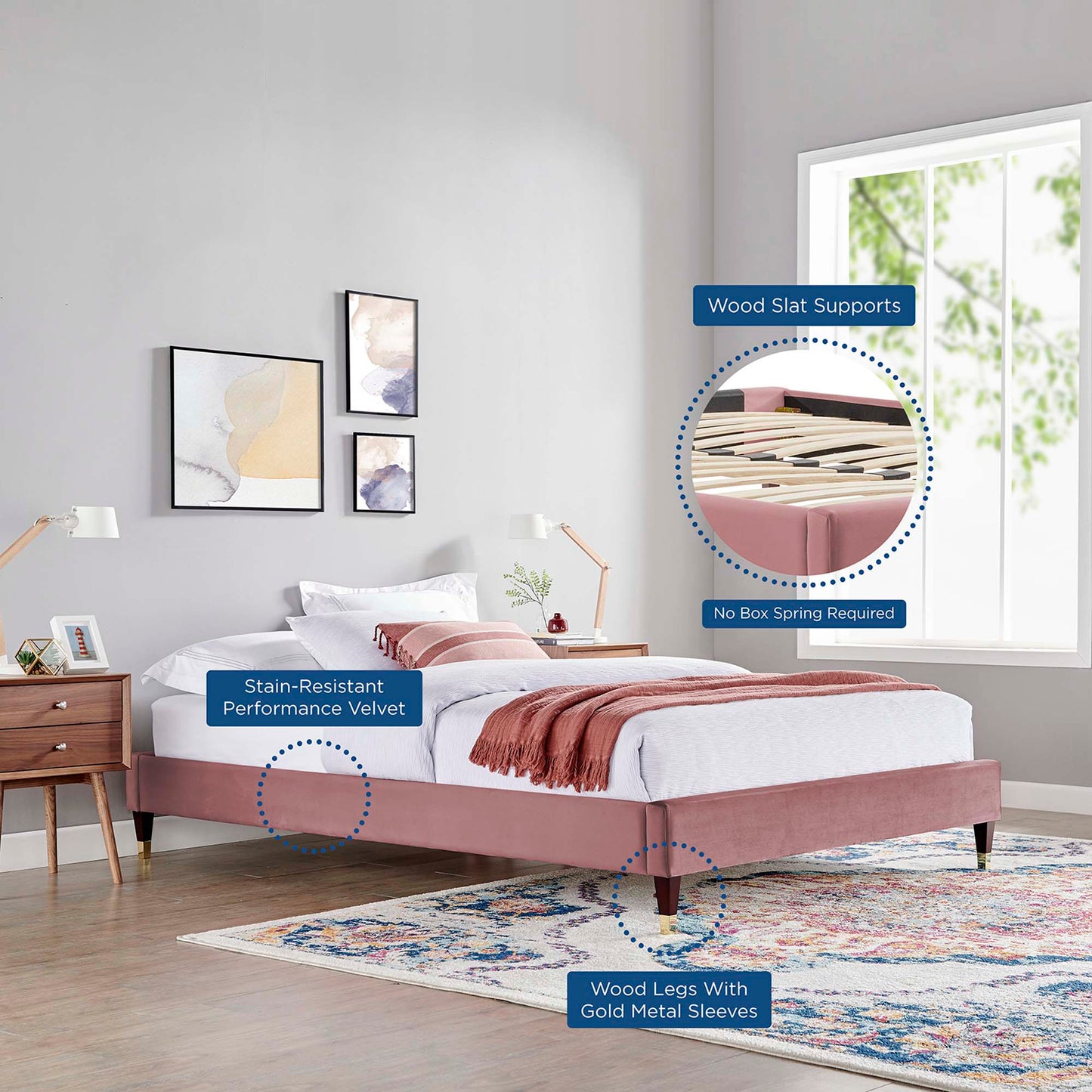 Cama individual Novi Performance Velvet de Modway