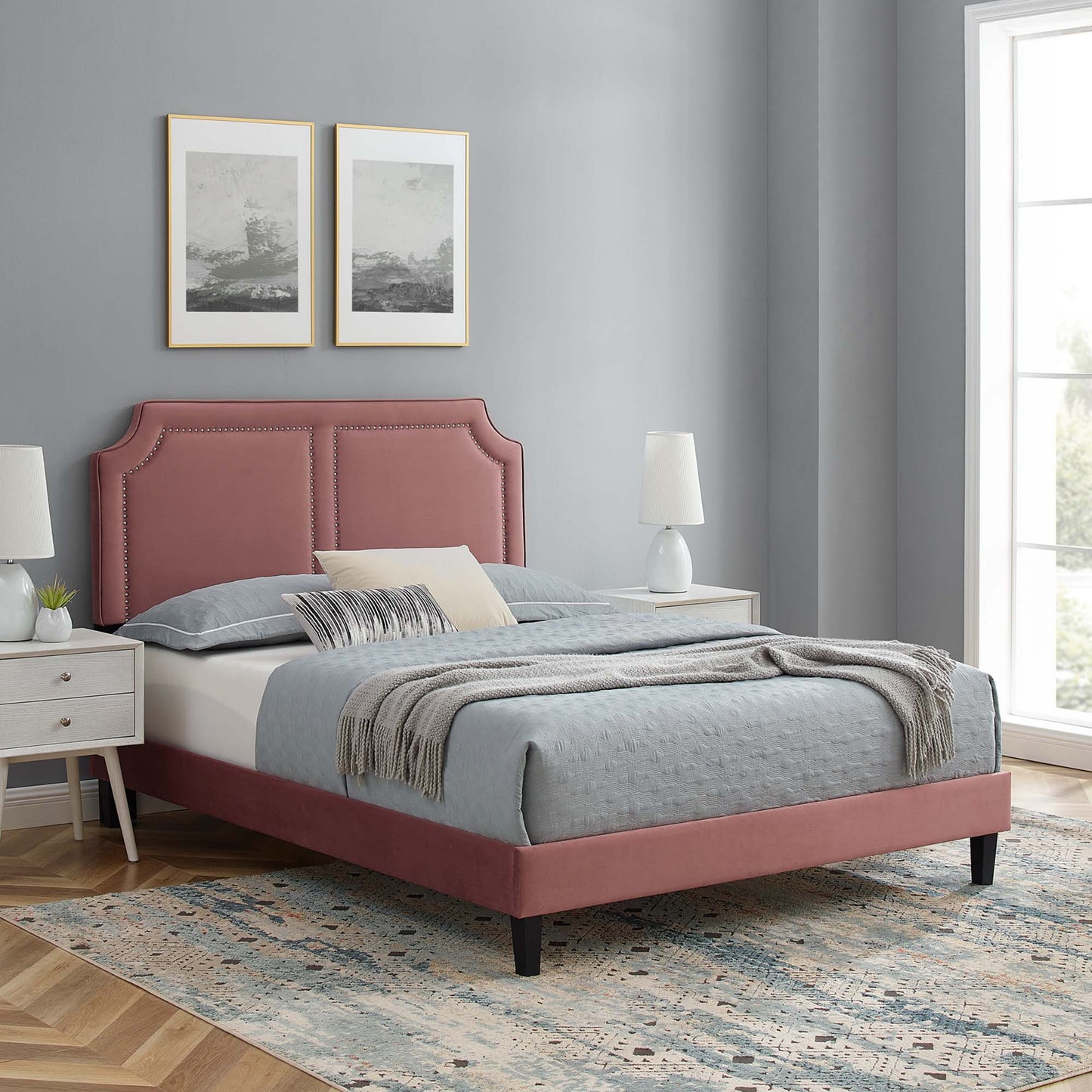 Cama Queen de terciopelo Novi Performance de Modway