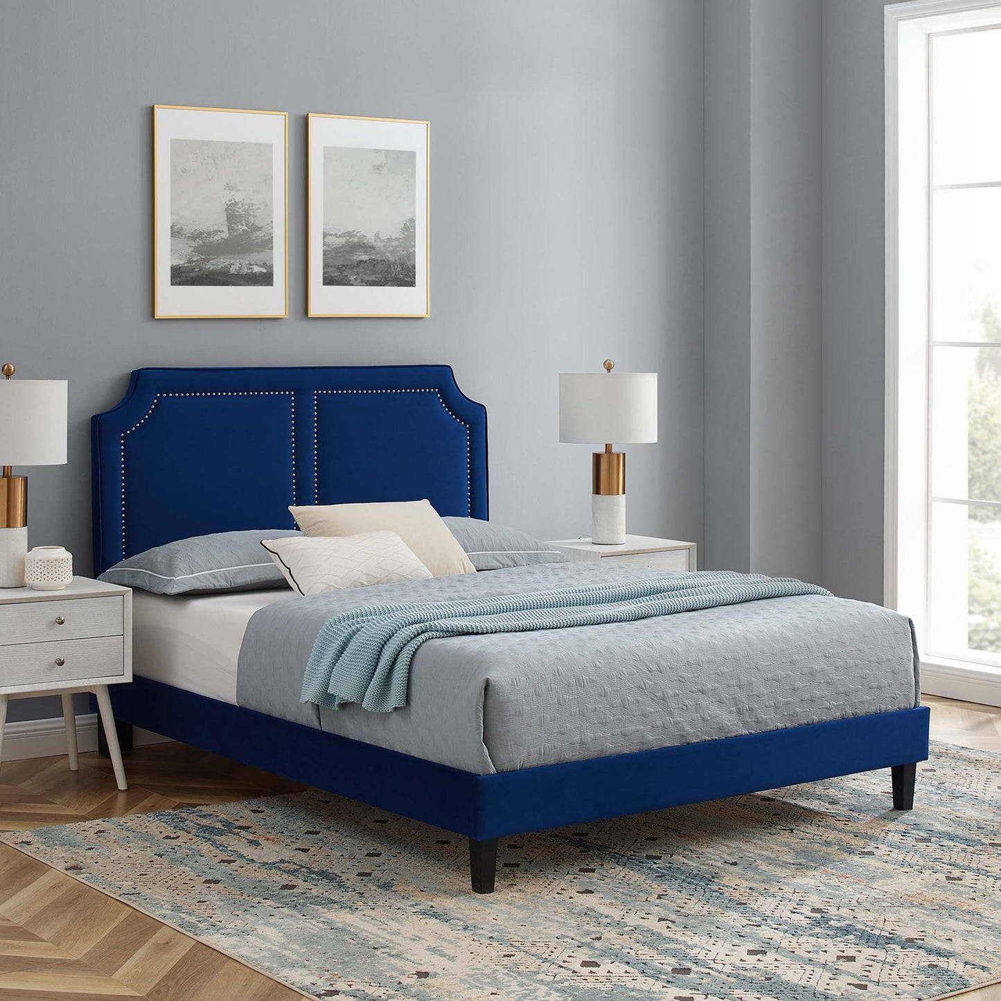 Cama Queen de terciopelo Novi Performance de Modway