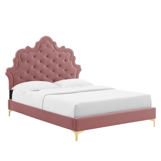 Sasha Button-Tufted Performance Velvet King Bed