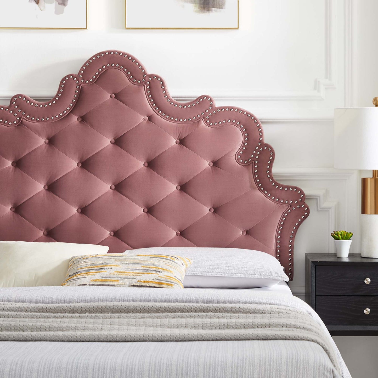 Sasha Button-Tufted Performance Velvet King Bed