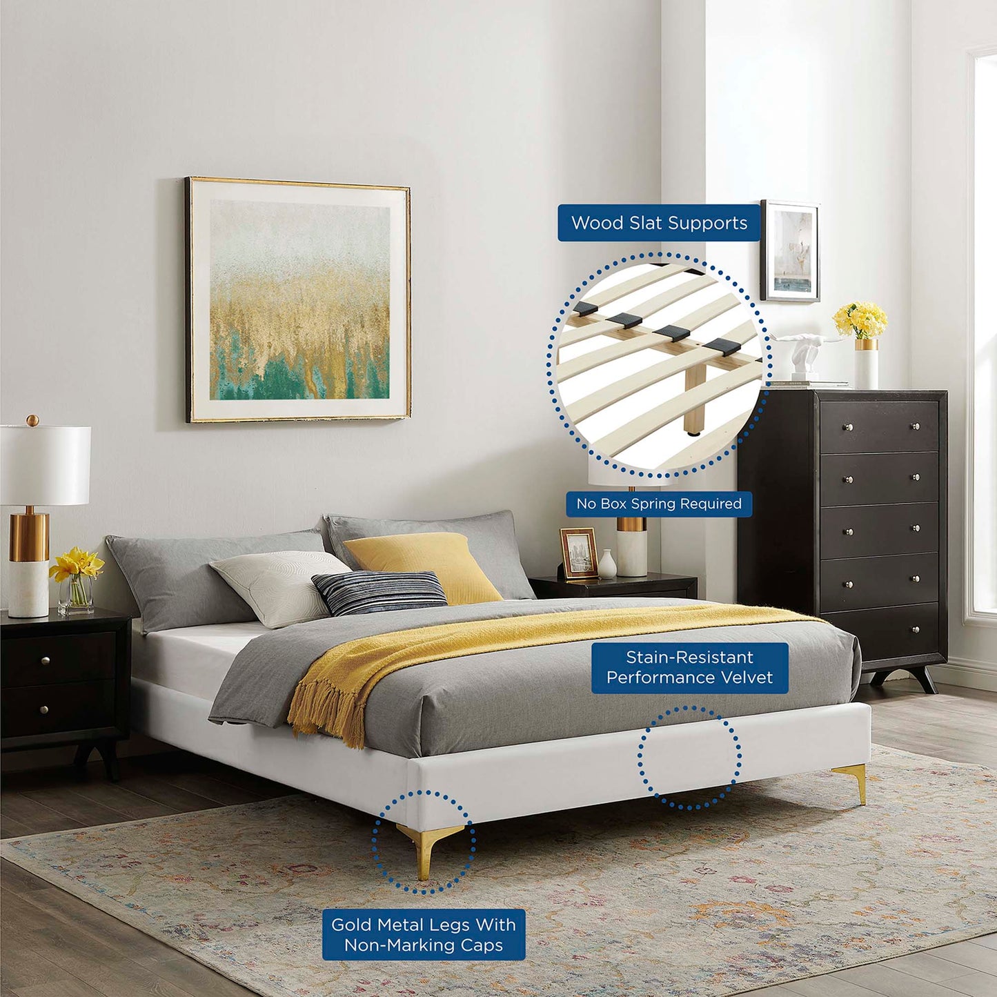 Cama King de terciopelo Novi Performance de Modway