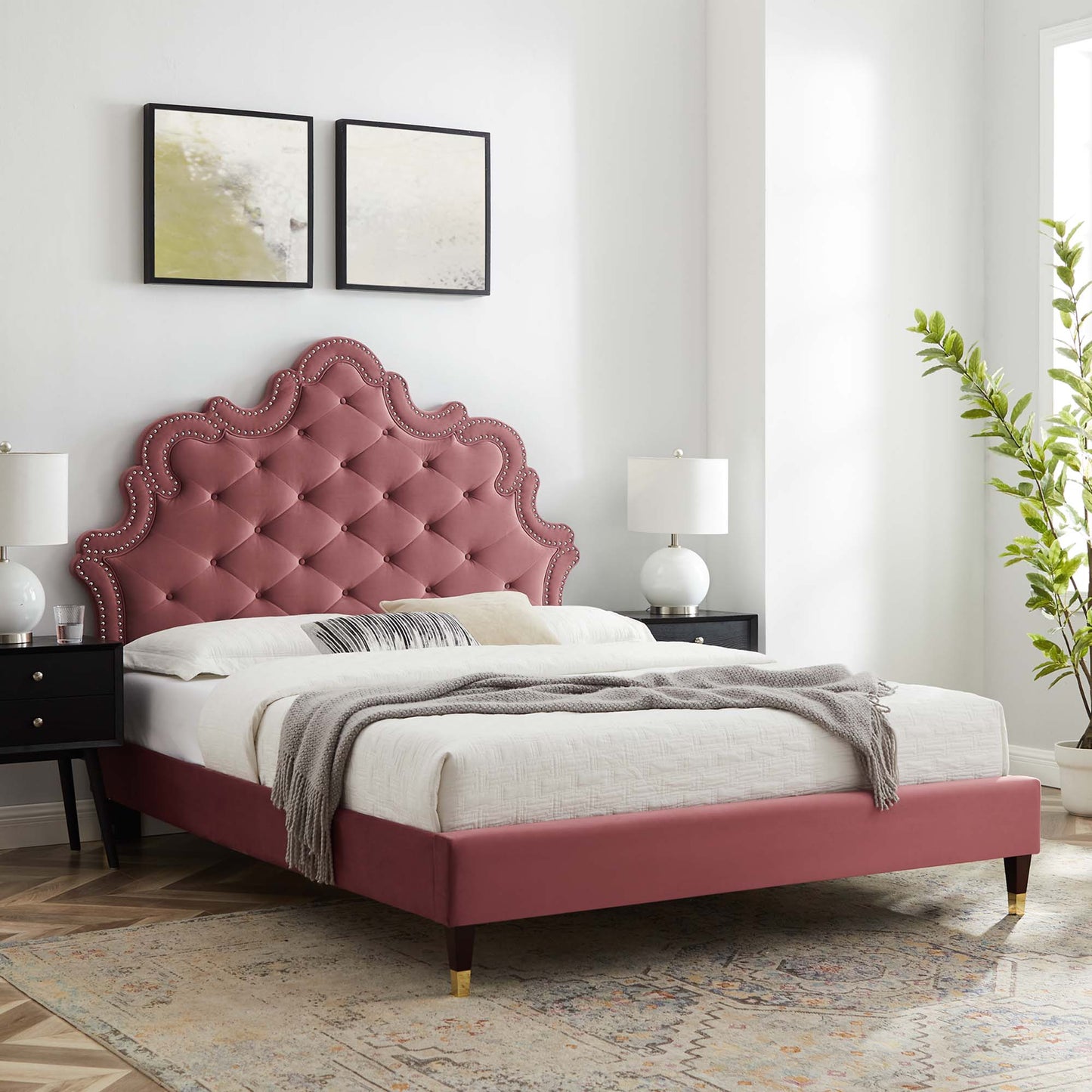 Sasha Button-Tufted Performance Velvet King Bed