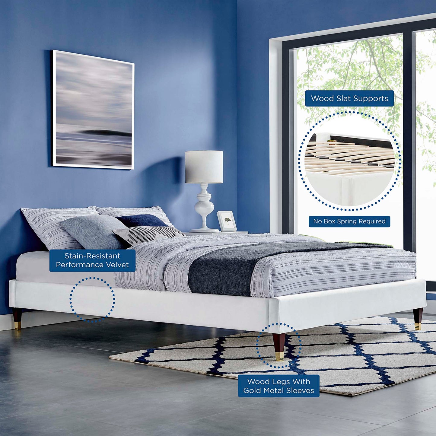 Cama King de terciopelo Novi Performance de Modway