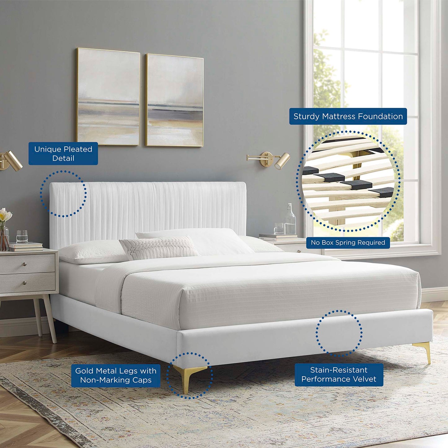 Cama de plataforma doble Peyton Performance Velvet de Modway