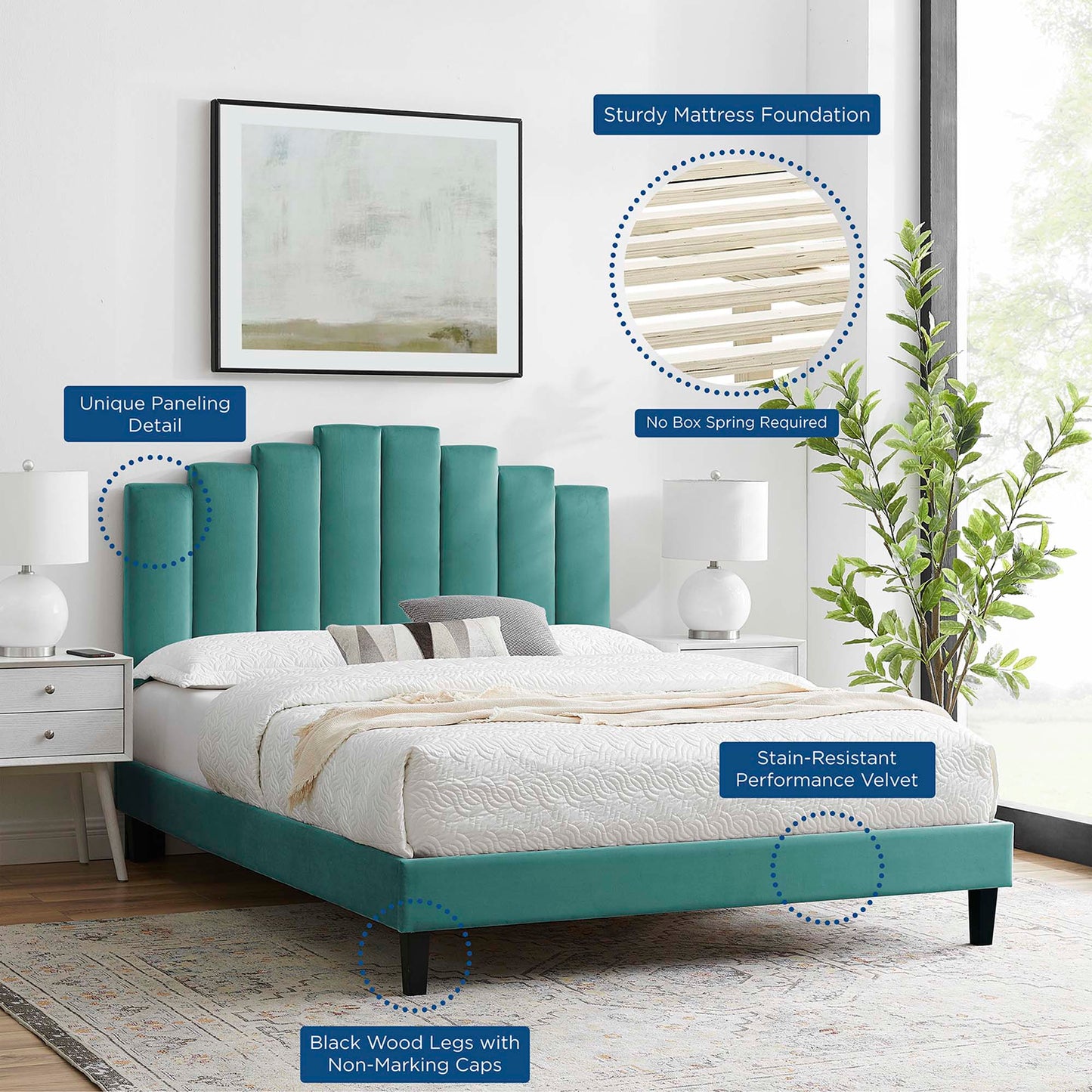 Elise Performance Velvet Twin Platform Bed