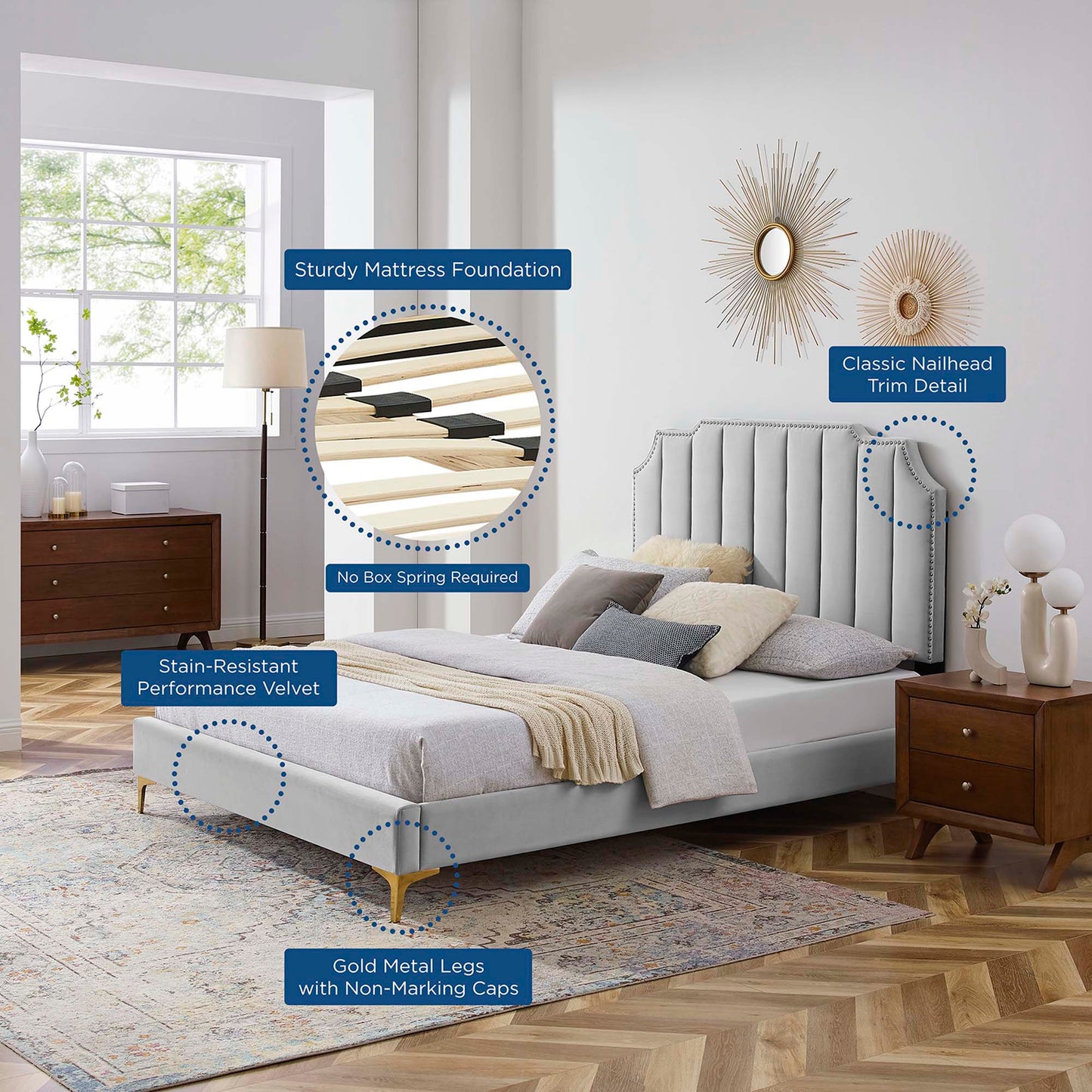 Cama King con plataforma de terciopelo Colette Performance de Modway