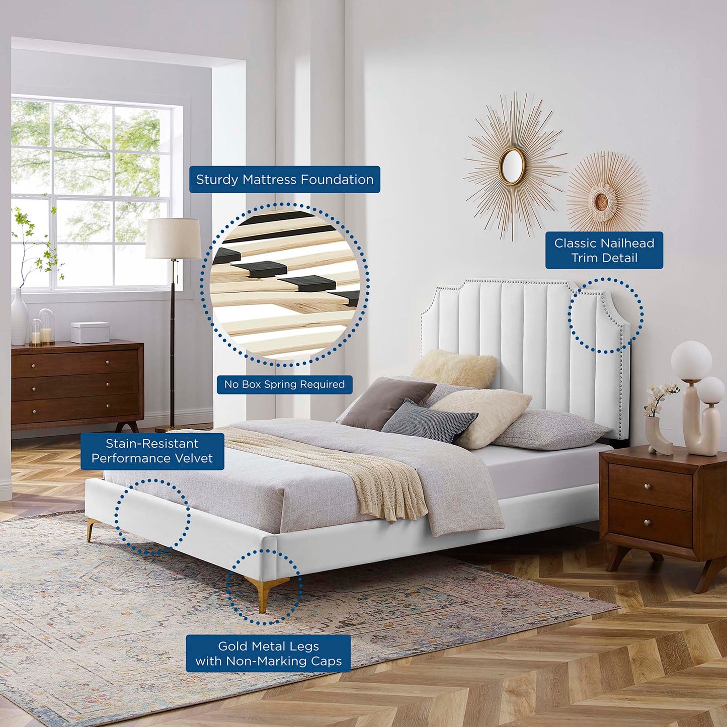 Cama King con plataforma de terciopelo Colette Performance de Modway