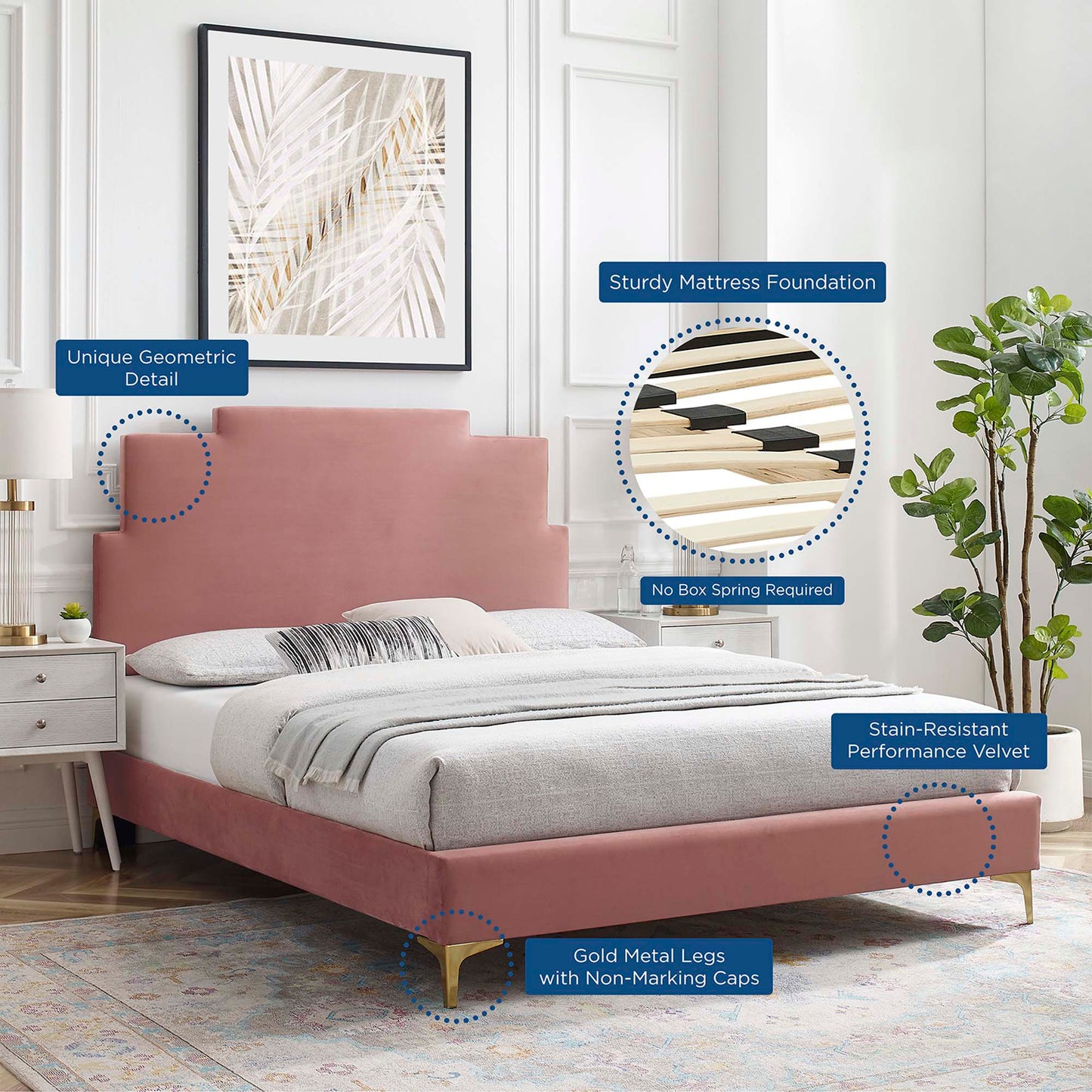 Cama doble con plataforma de terciopelo Lindsey Performance de Modway