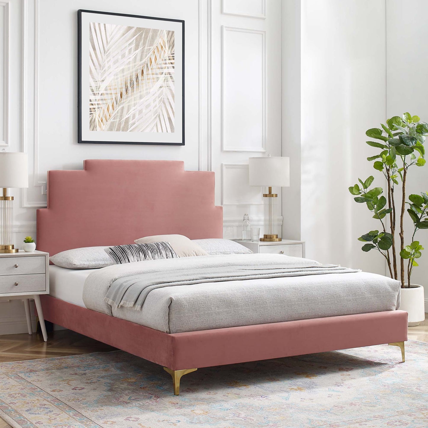 Cama doble con plataforma de terciopelo Lindsey Performance de Modway