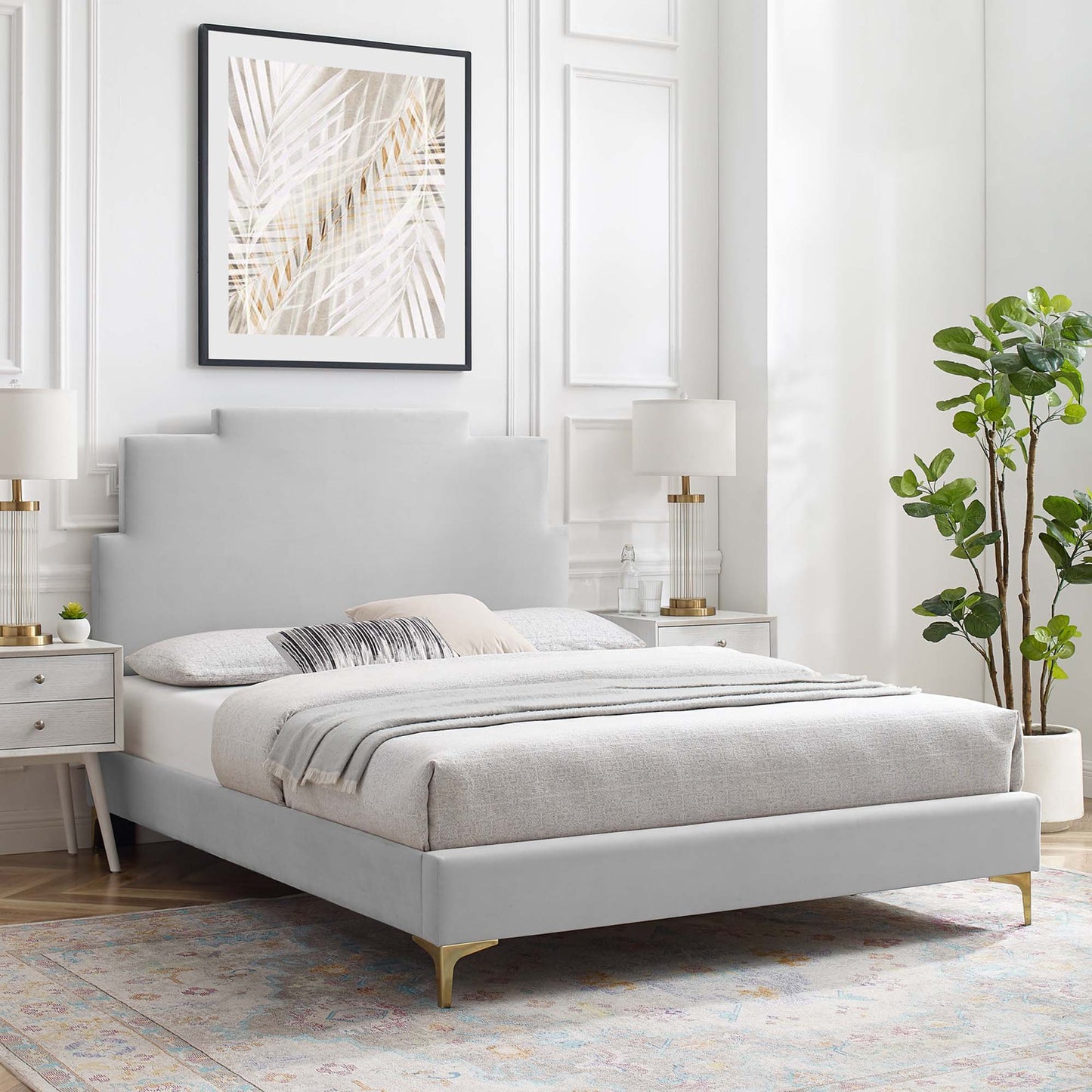 Cama doble con plataforma de terciopelo Lindsey Performance de Modway