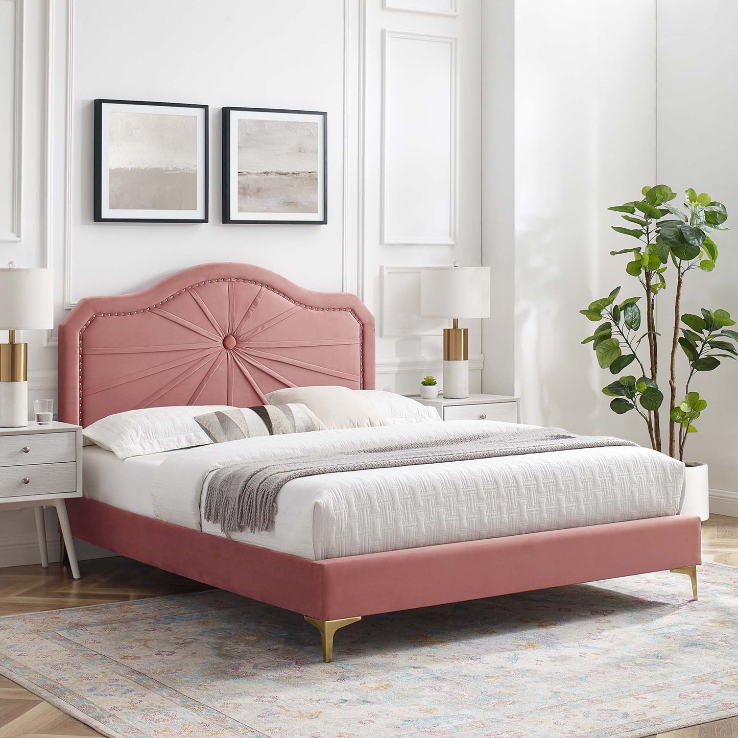 Cama King con plataforma Portia Performance Velvet de Modway