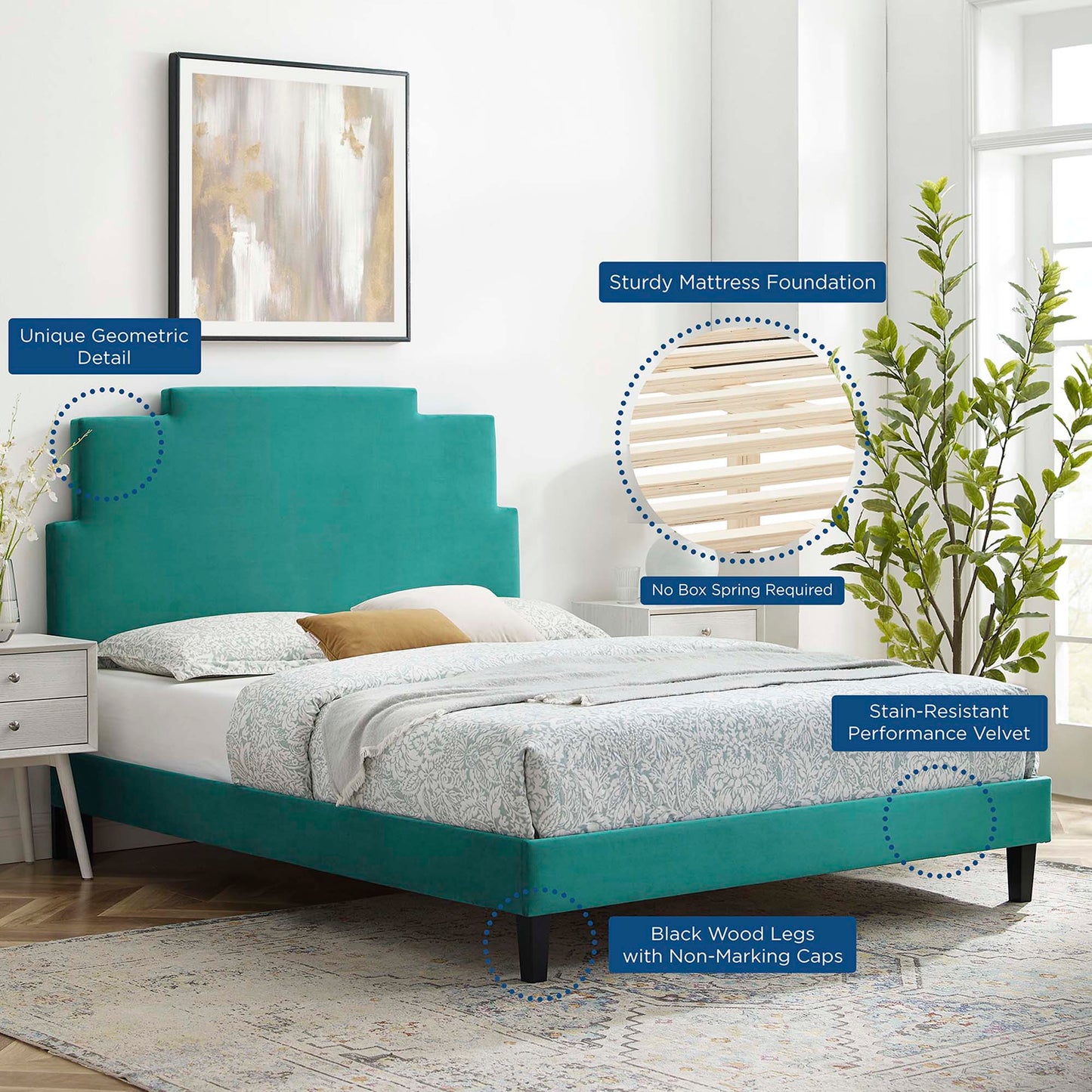 Cama de plataforma completa Lindsey Performance Velvet de Modway