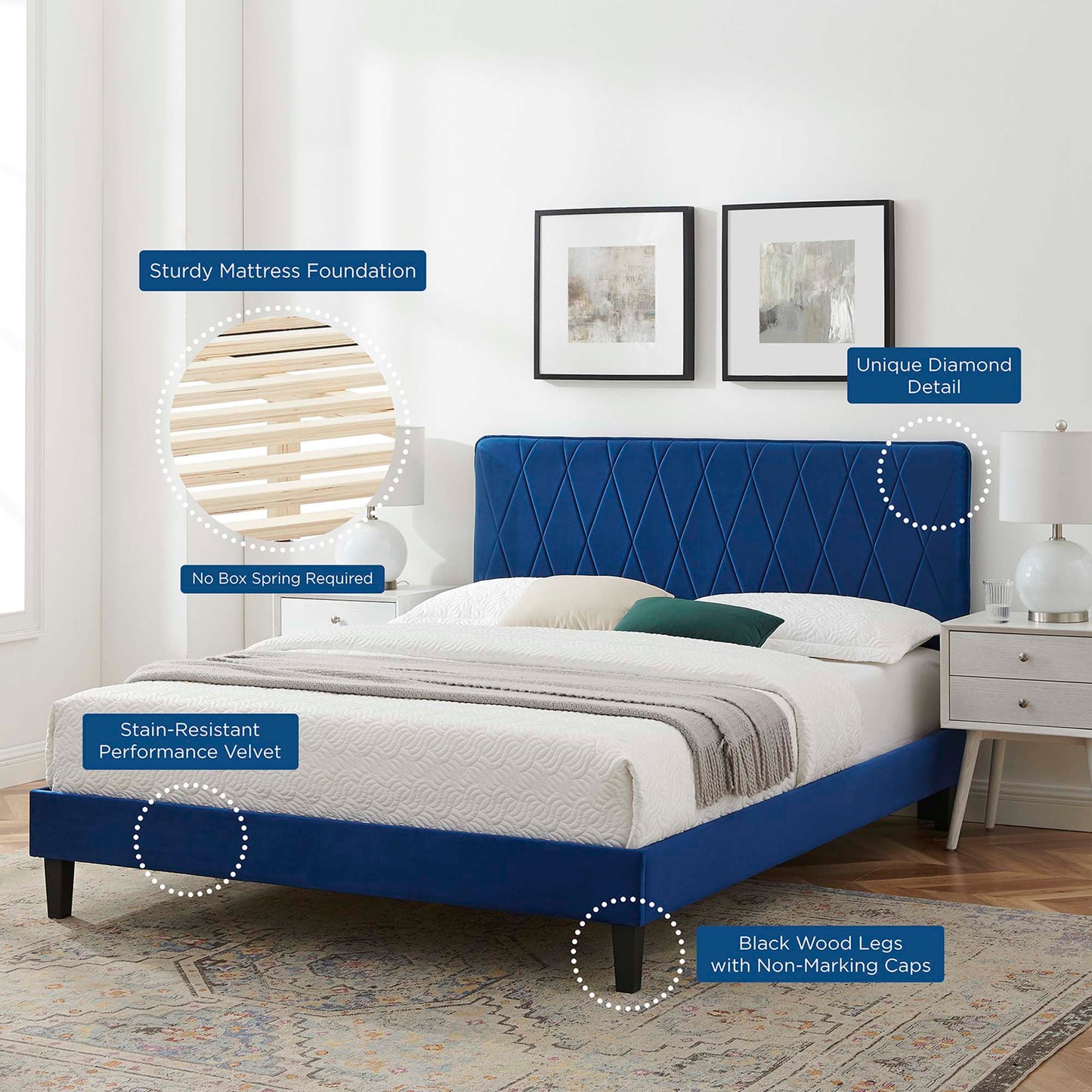 Phillipa Performance Velvet King Platform Bed