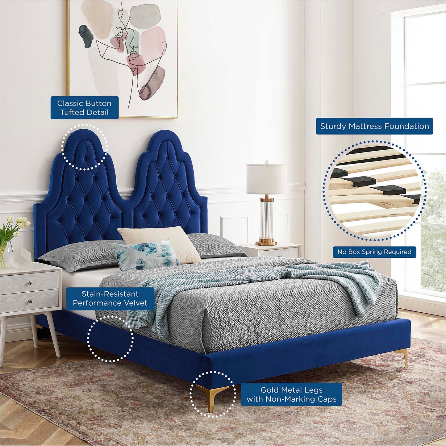 Alexandria Tufted Performance Velvet Twin Platform Bed