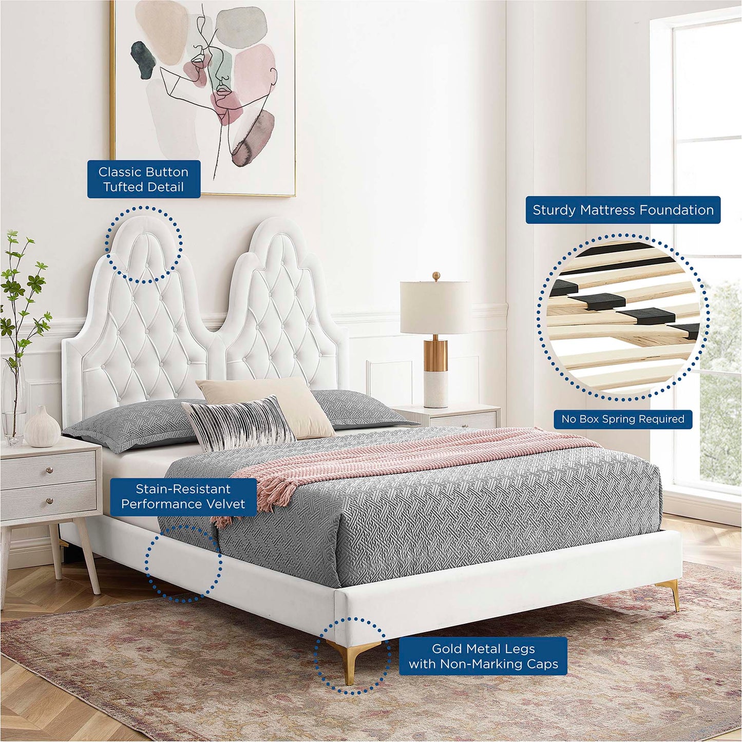 Alexandria Tufted Performance Velvet Twin Platform Bed