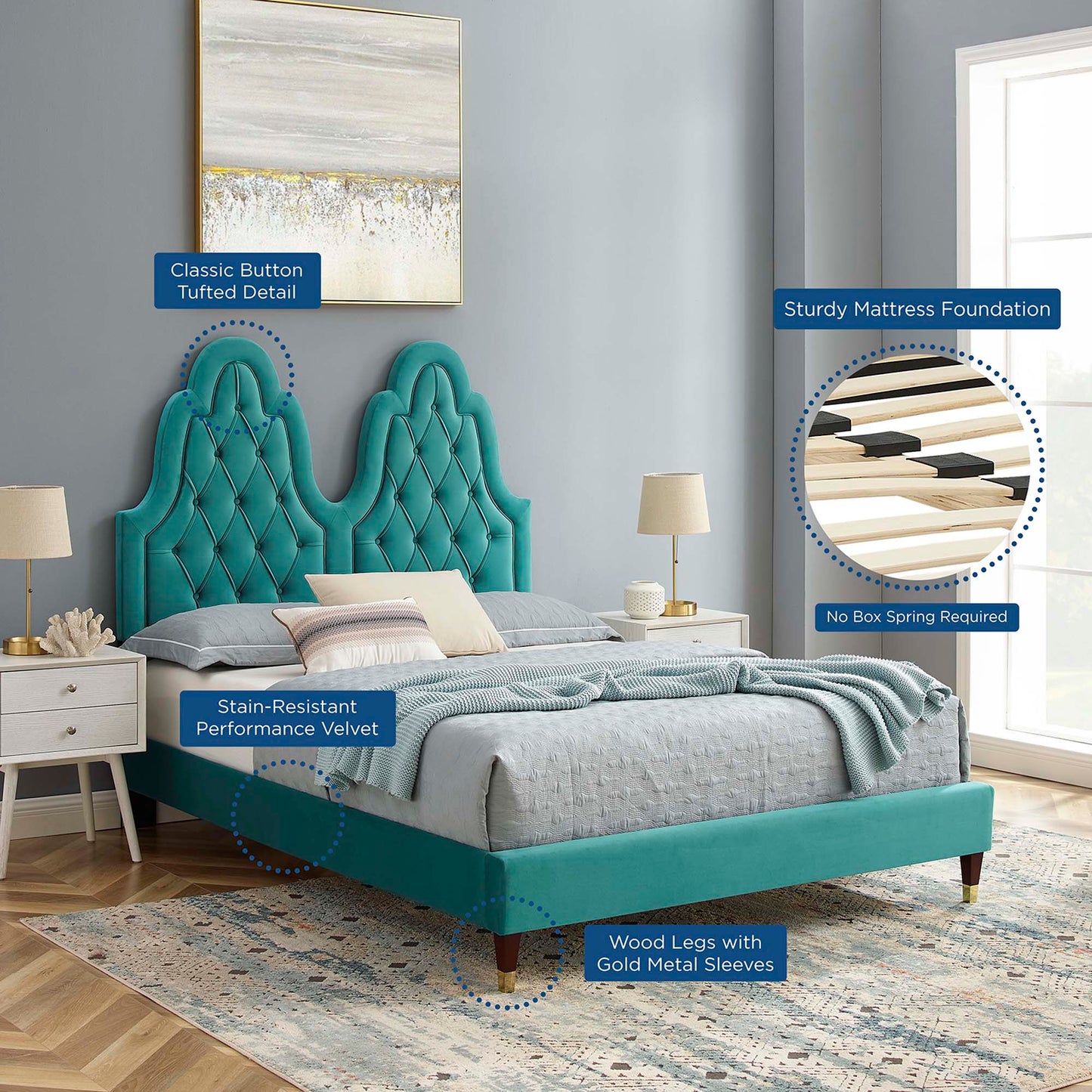 Alexandria Tufted Performance Velvet Twin Platform Bed