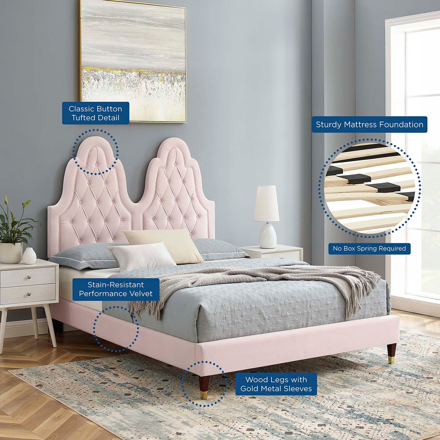 Alexandria Tufted Performance Velvet King Platform Bed