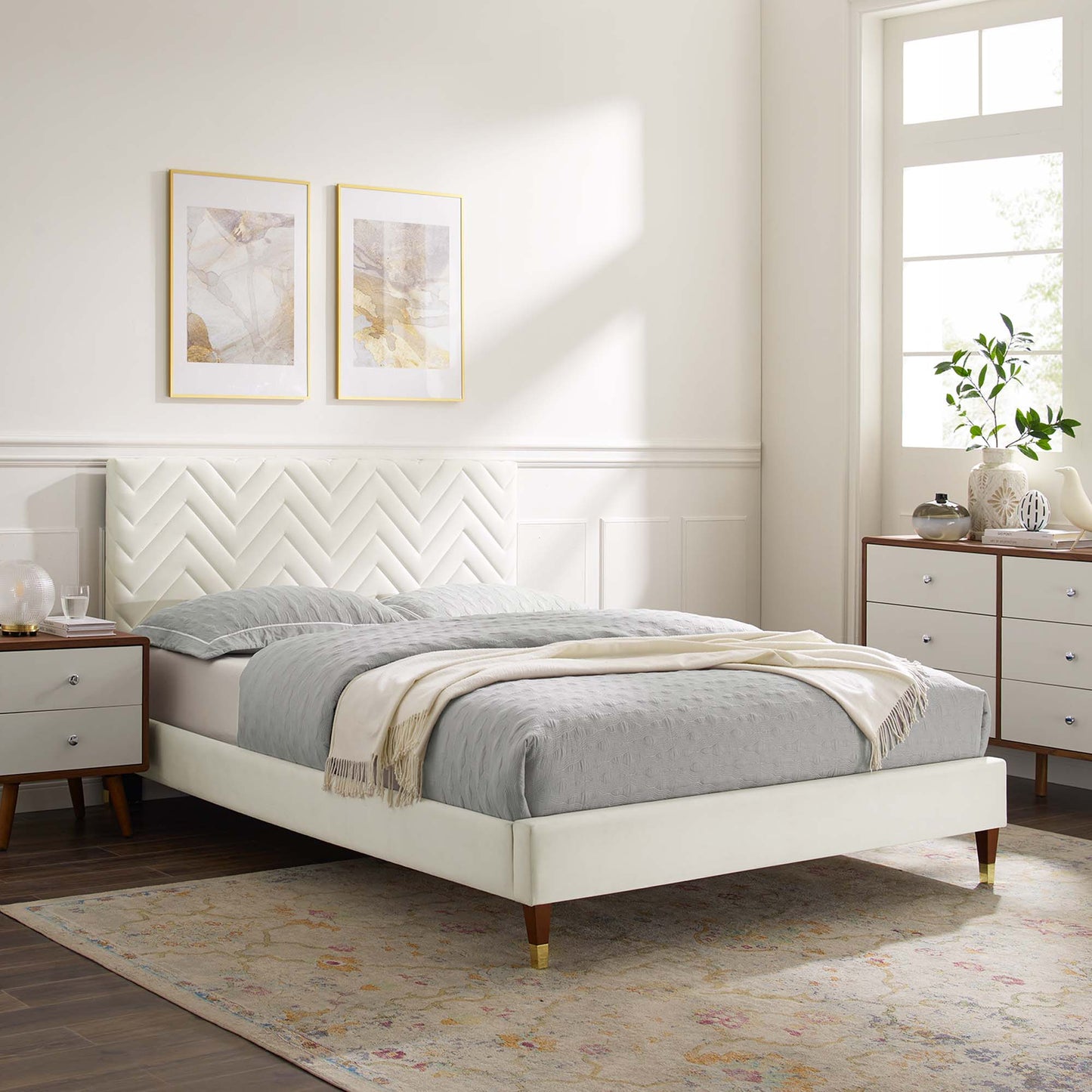 Leah Chevron Tufted Performance Velvet Queen Platform Bed