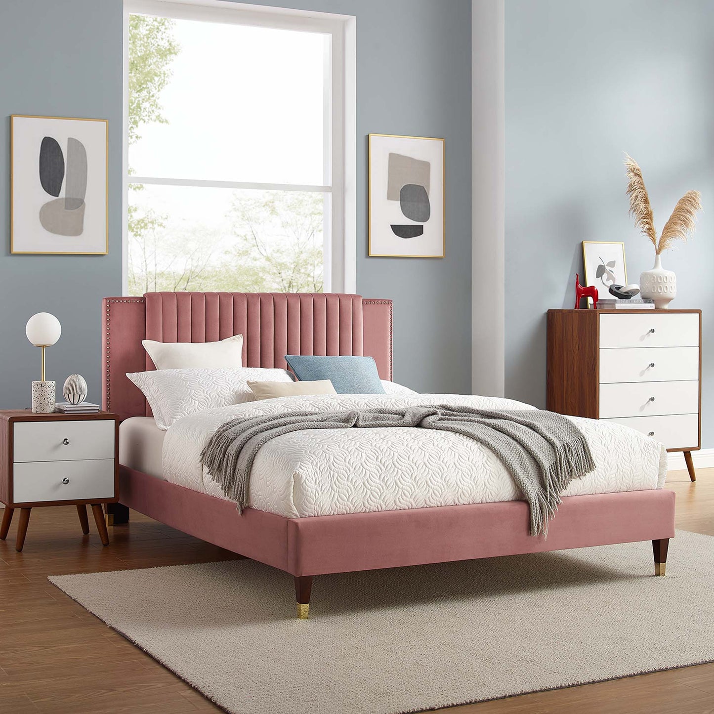 Zahra Channel Tufted Performance Velvet Queen Platform Bed