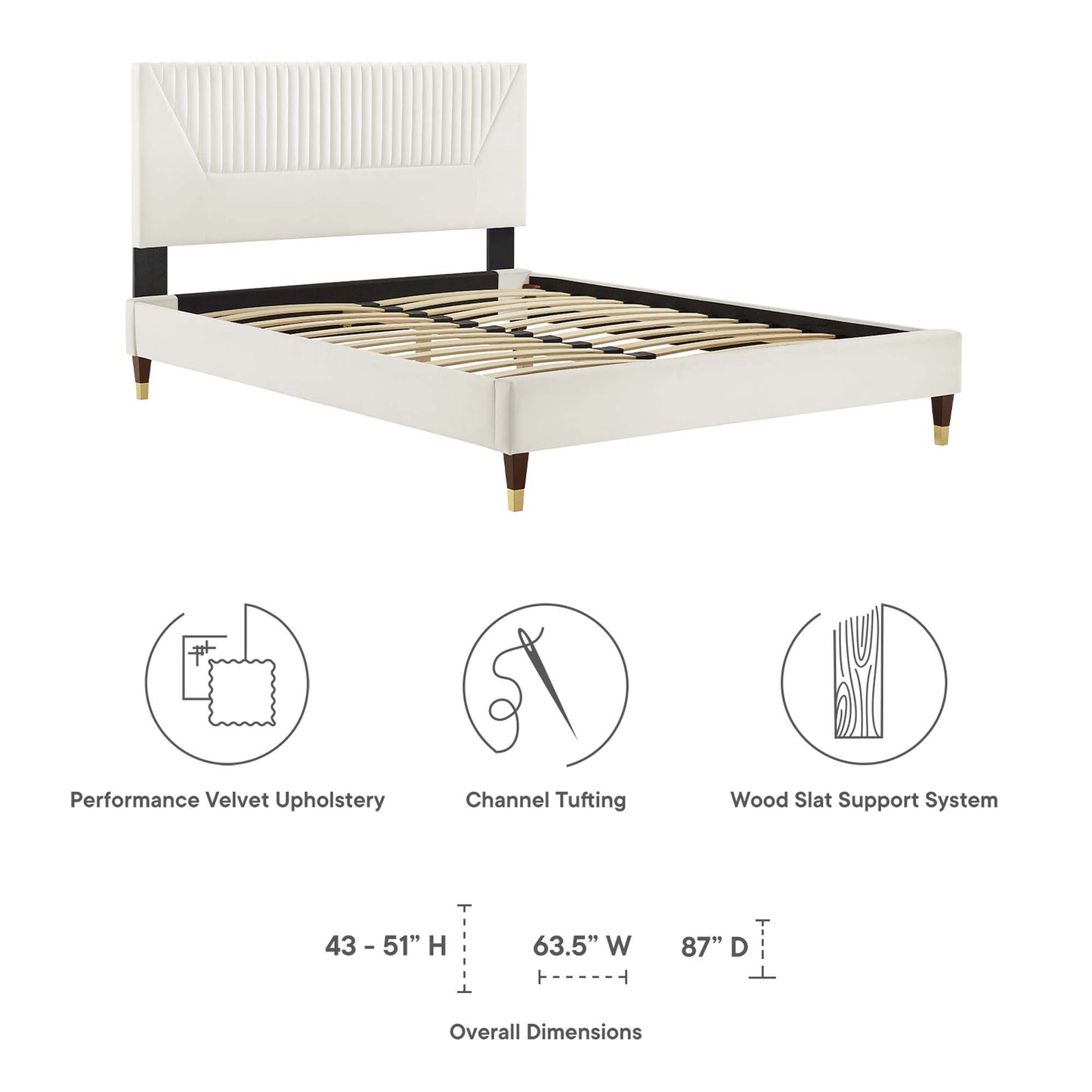 Lit plateforme queen en velours touffeté Yasmine Channel de Modway