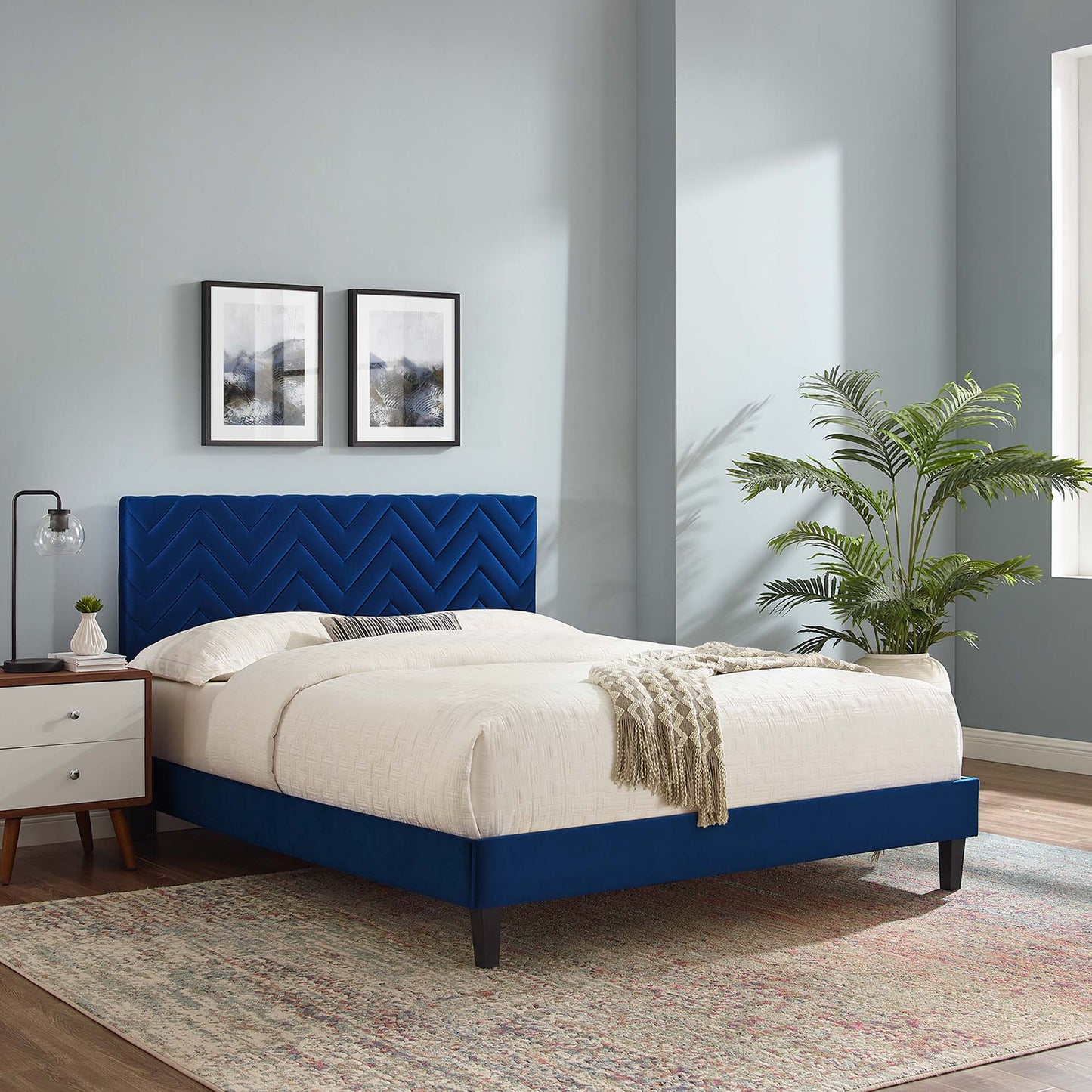 Leah Chevron Tufted Performance Velvet Queen Platform Bed