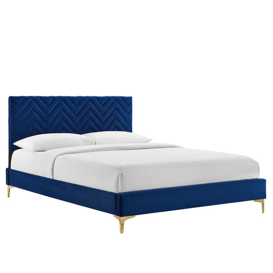 Leah Chevron Tufted Performance Velvet Queen Platform Bed