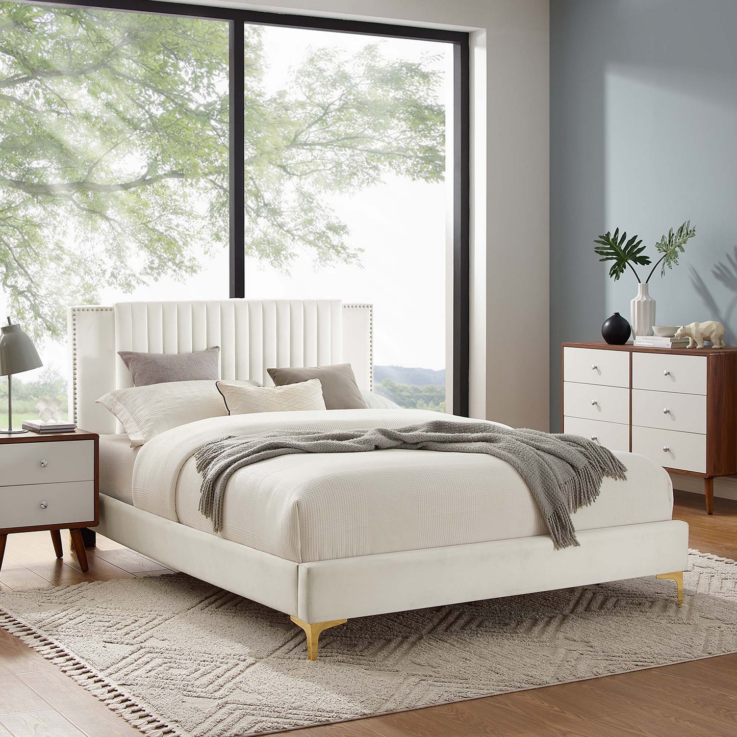 Zahra Channel Tufted Performance Velvet Queen Platform Bed