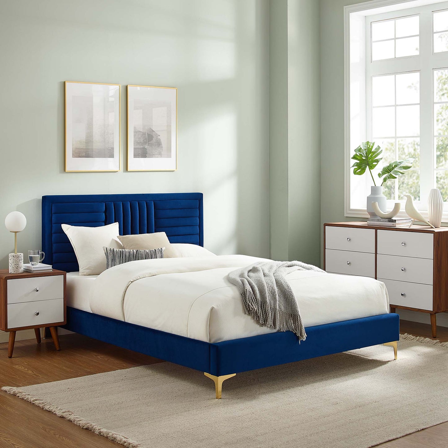 Sofia Channel Tufted Performance Velvet Queen Platform Bed