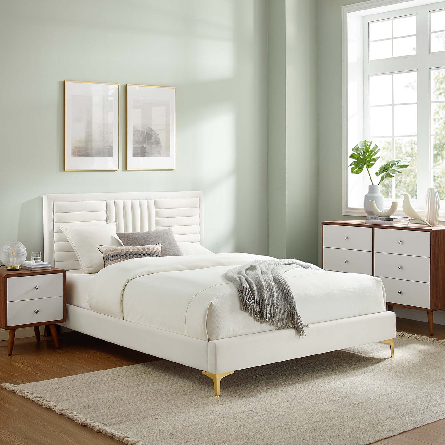 Sofia Channel Tufted Performance Velvet Queen Platform Bed