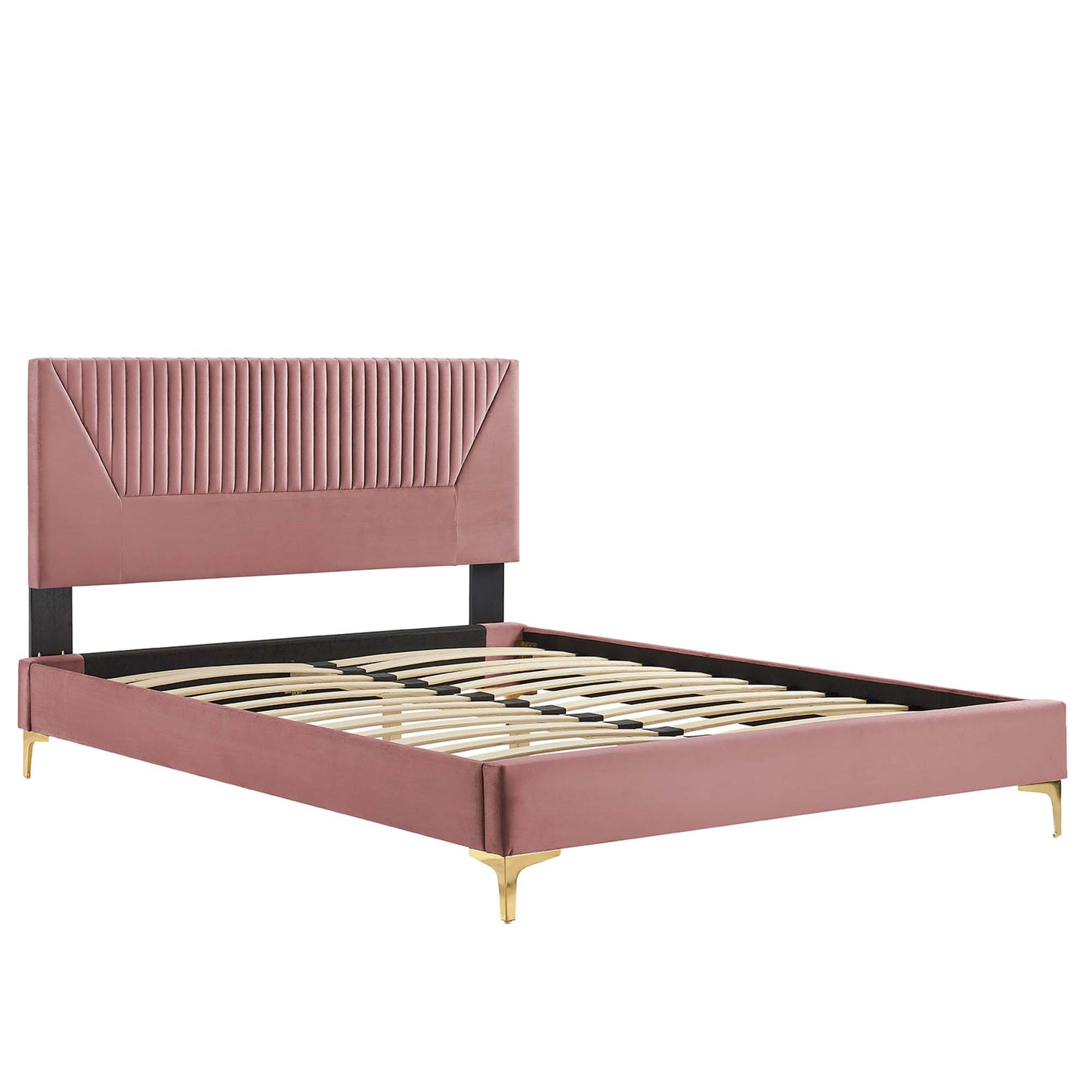 Yasmine Channel Tufted Performance Velvet Queen Platform Bed