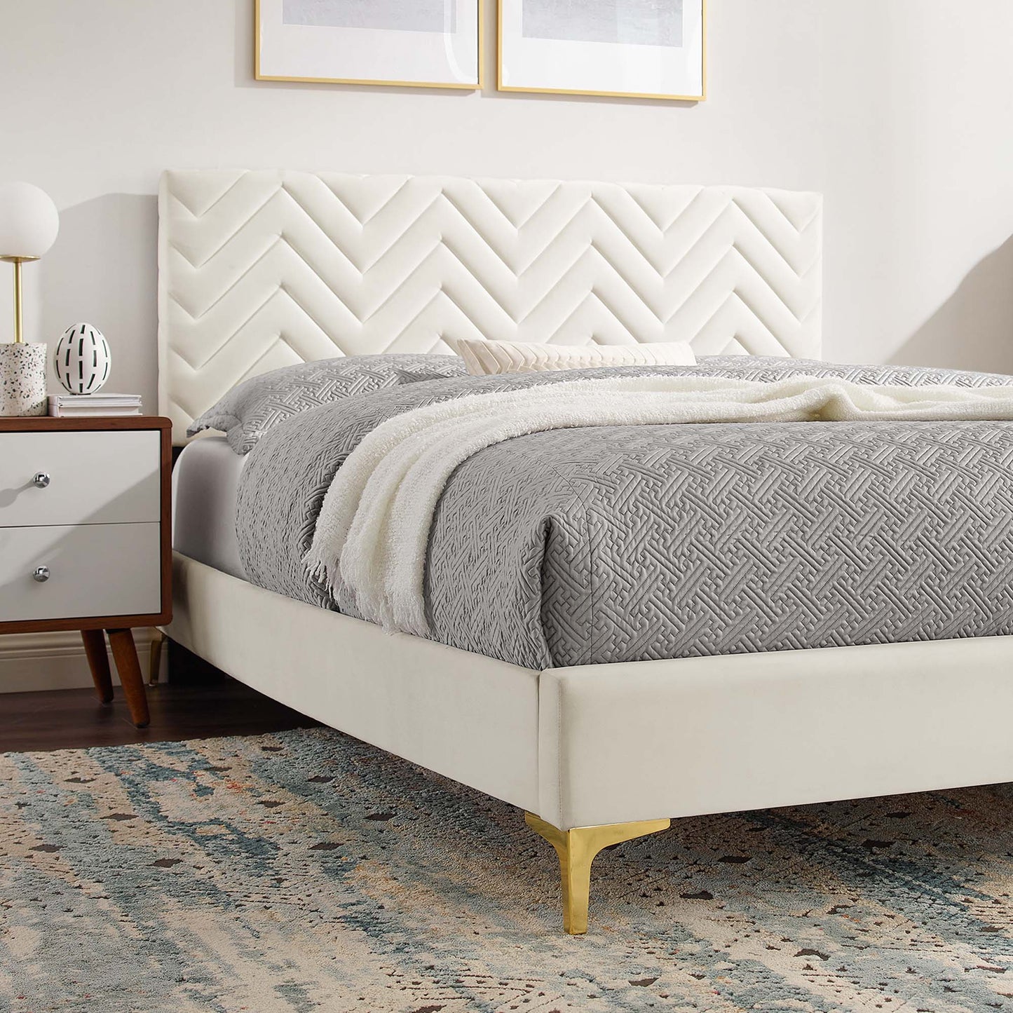 Leah Chevron Tufted Performance Velvet Twin Platform Bed