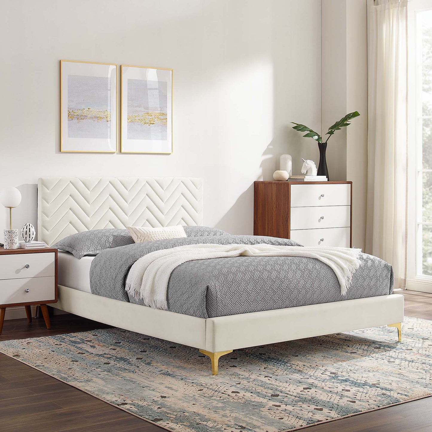 Leah Chevron Tufted Performance Velvet Twin Platform Bed