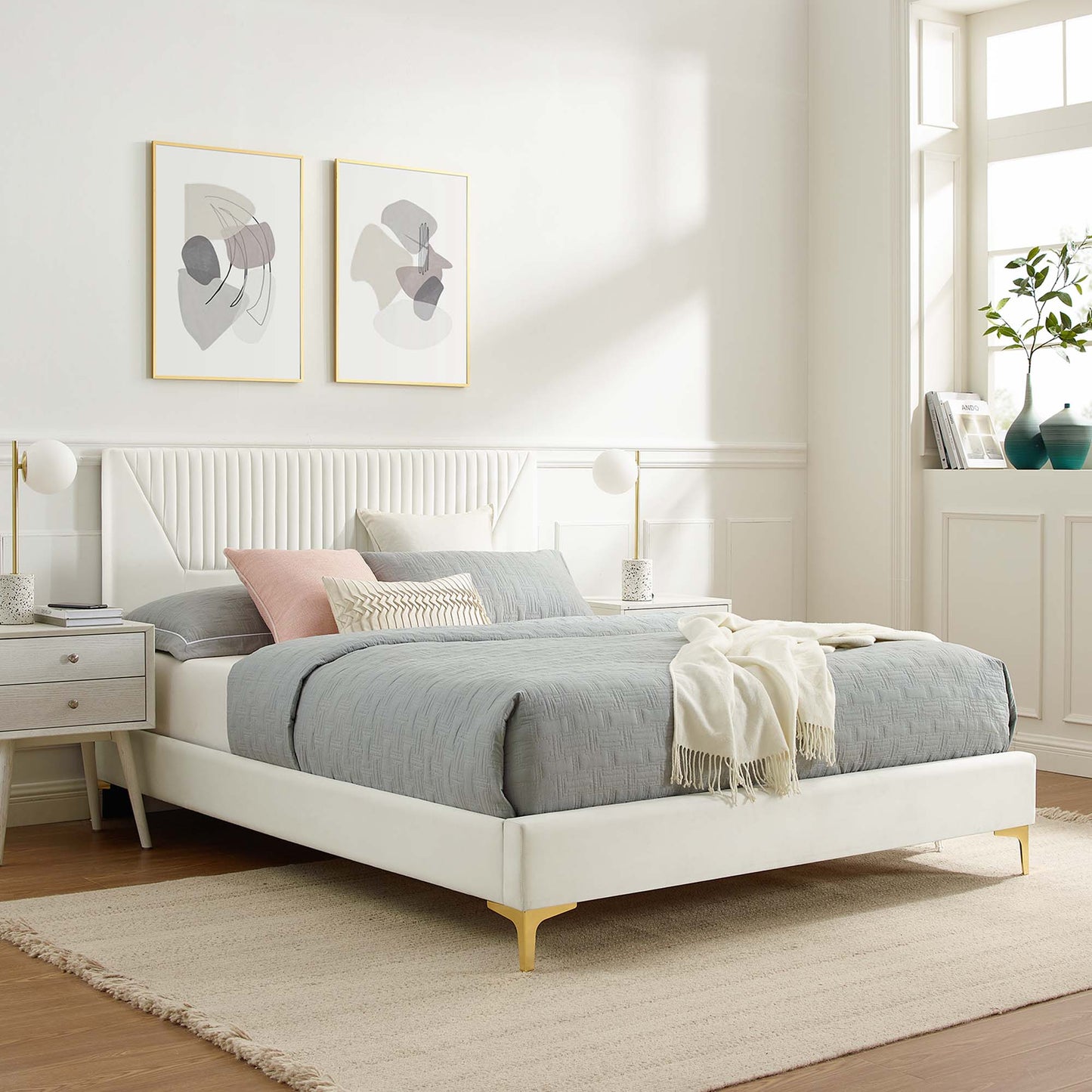 Yasmine Channel Tufted Performance Velvet Twin Platform Bed