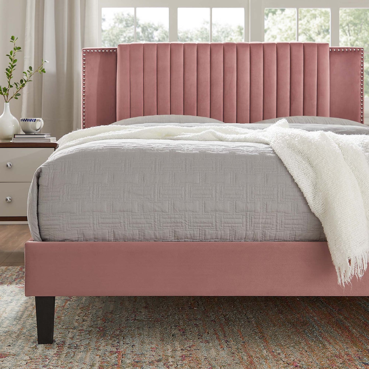 Zahra Channel Tufted Performance Velvet Twin Platform Bed