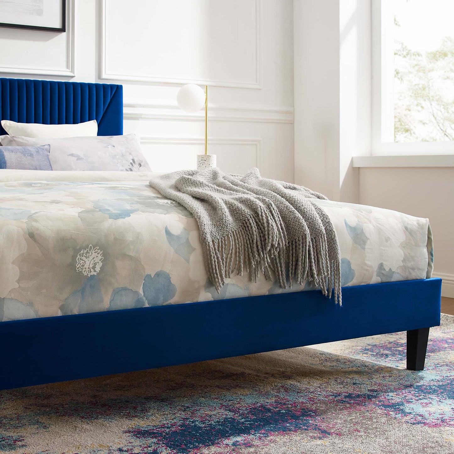 Yasmine Channel Tufted Performance Velvet Twin Platform Bed