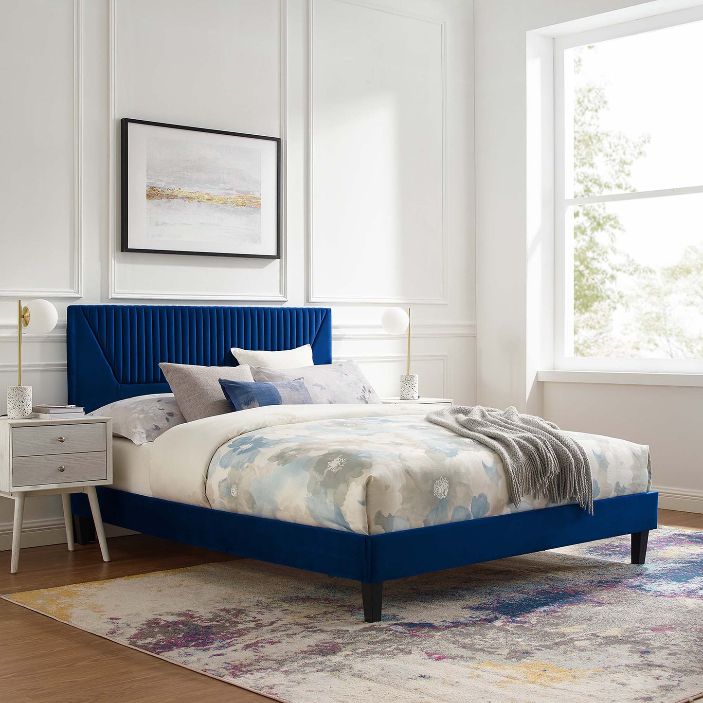 Yasmine Channel Tufted Performance Velvet Twin Platform Bed