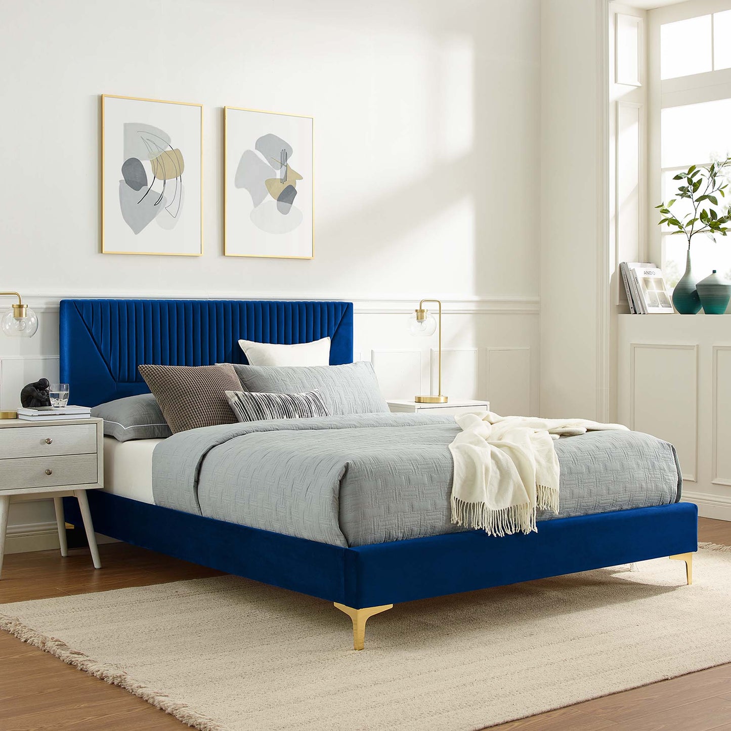 Yasmine Channel Tufted Performance Velvet Full Platform Bed